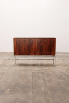 Sideboard and Bar Cabinet Veneer Rosewood with Refrigerator, 1960 Germany