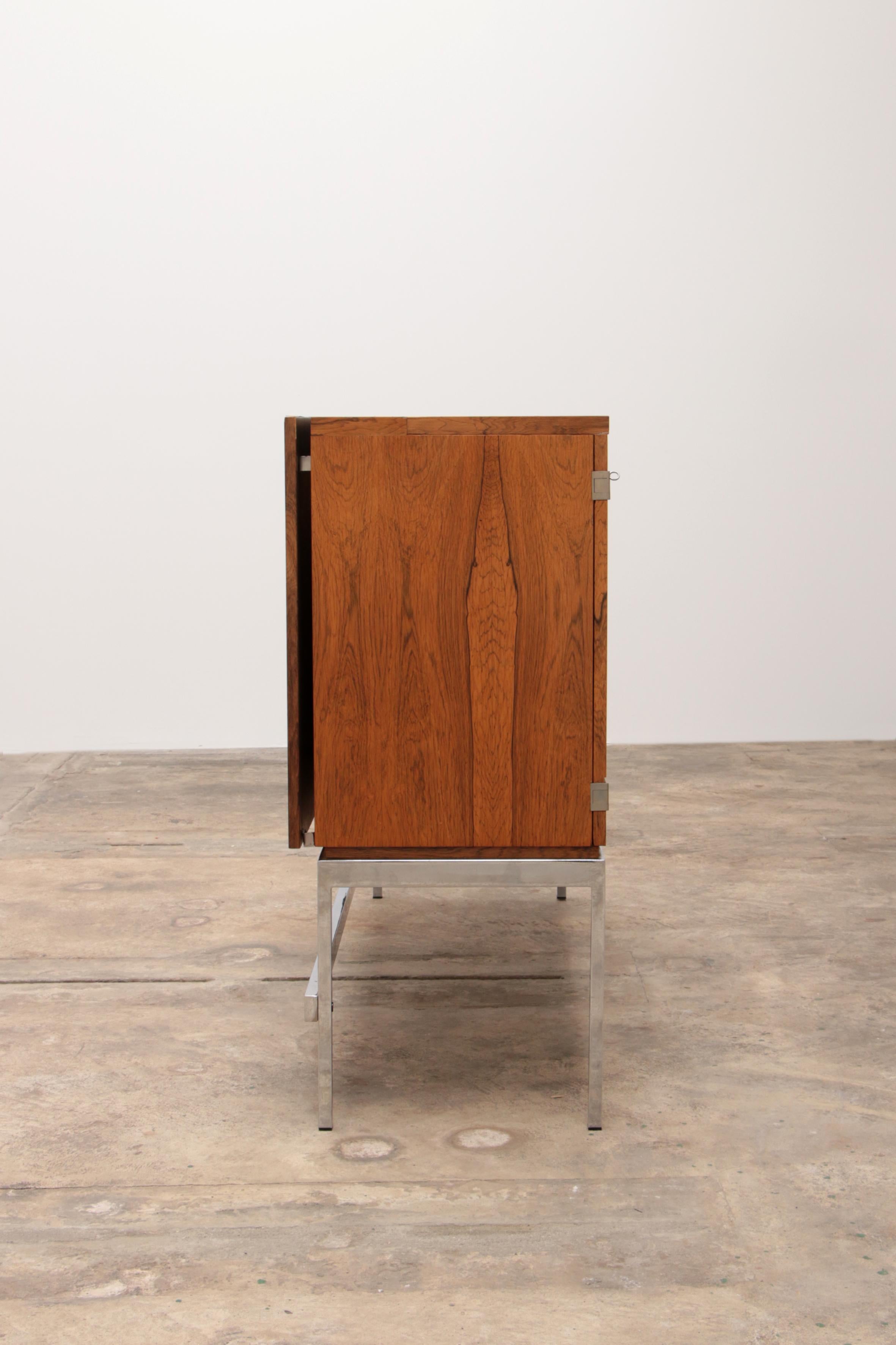 Mid-20th Century Sideboard and Bar Cabinet Veneer Rosewood with Refrigerator, 1960 Germany For Sale
