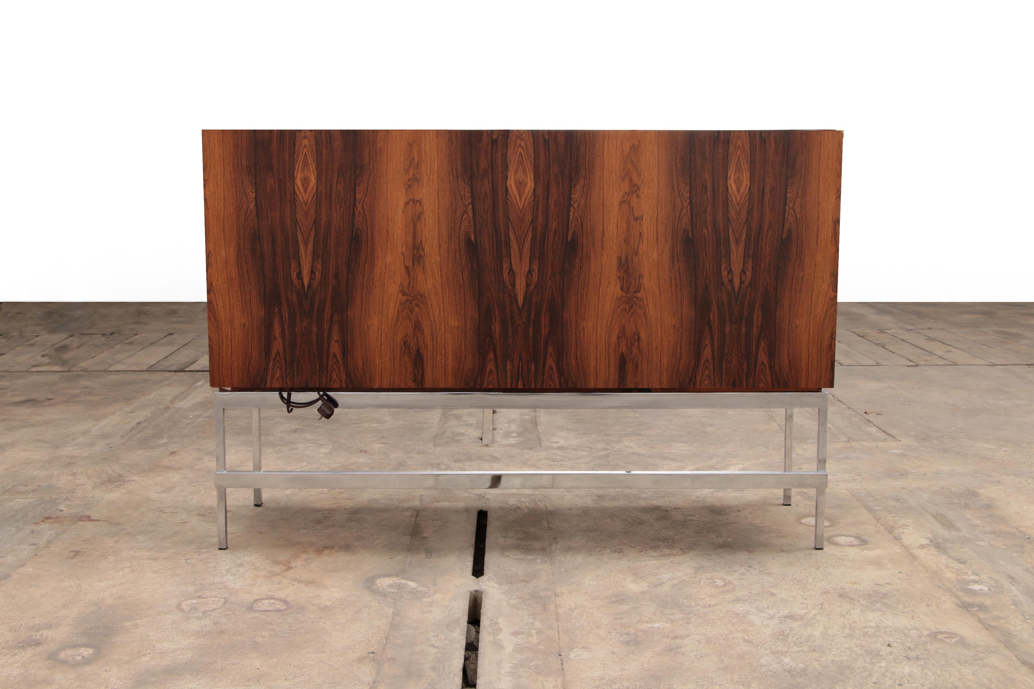 Palisander Sideboard and Bar Cabinet Veneer Rosewood with Refrigerator, 1960 Germany For Sale