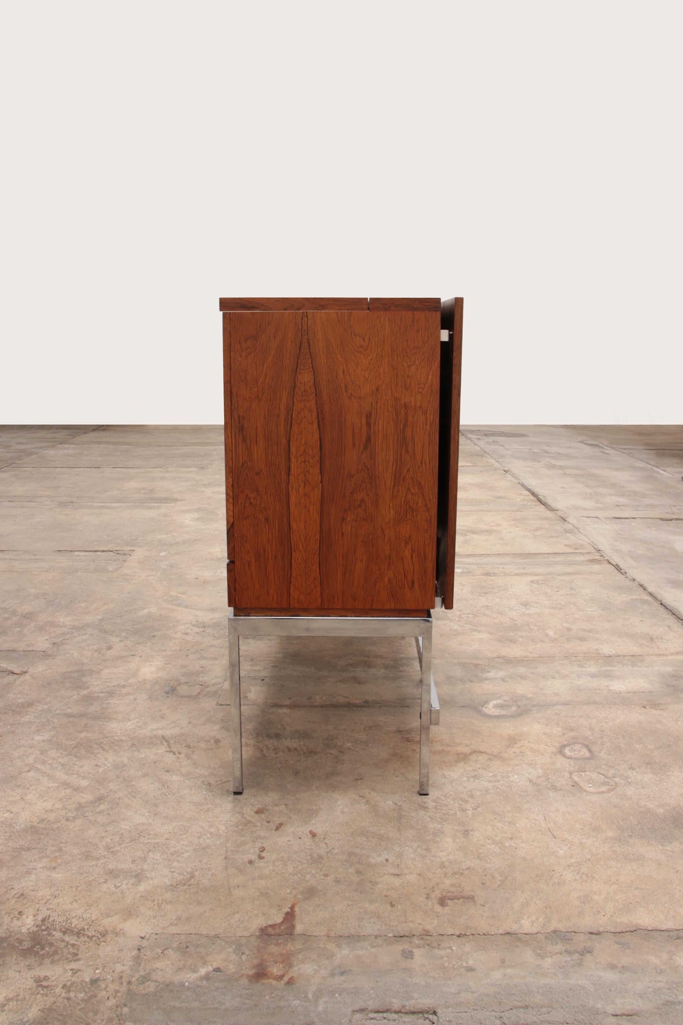 Sideboard and Bar Cabinet Veneer Rosewood with Refrigerator, 1960 Germany For Sale 1