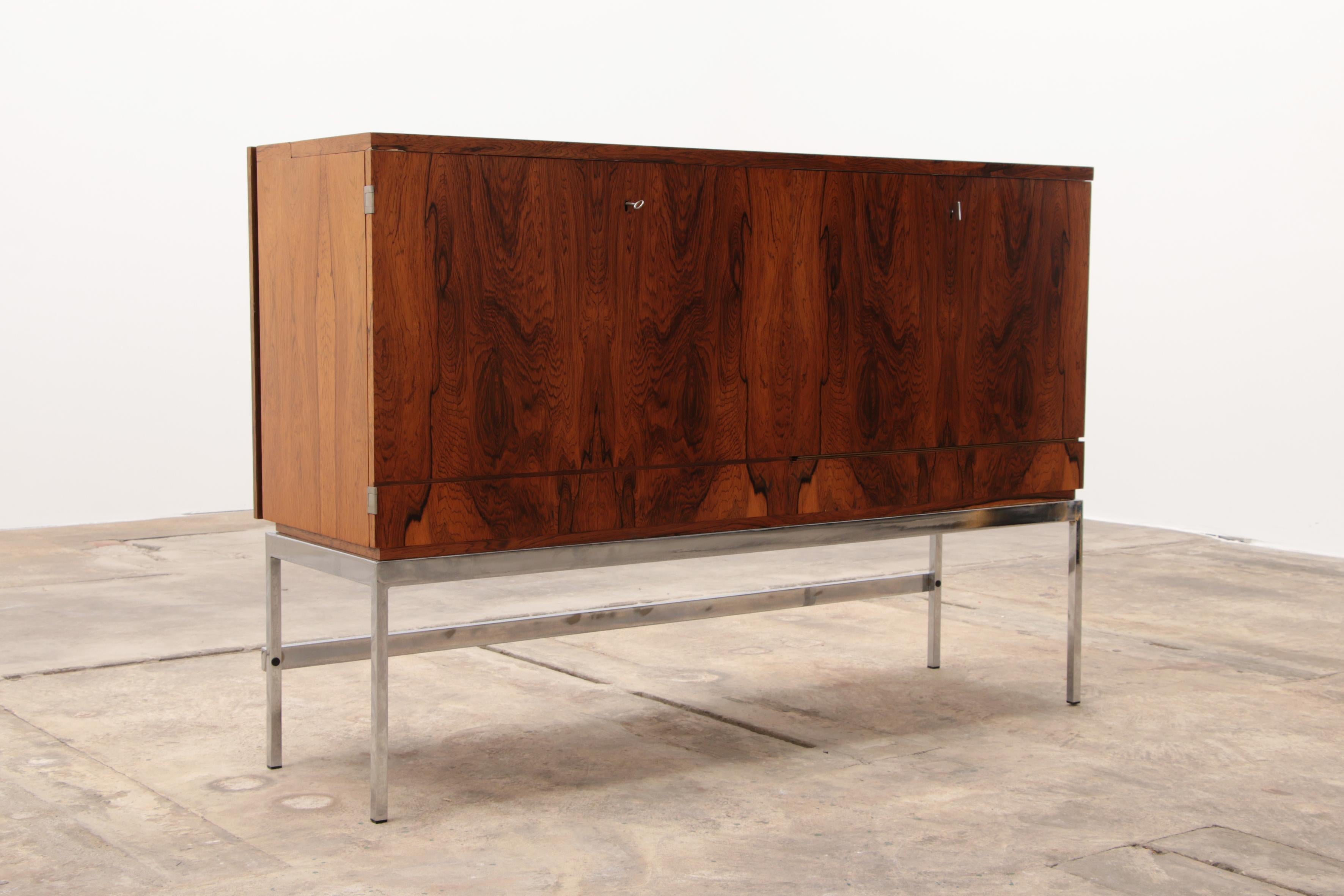 Sideboard and Bar Cabinet Veneer Rosewood with Refrigerator, 1960 Germany For Sale 3