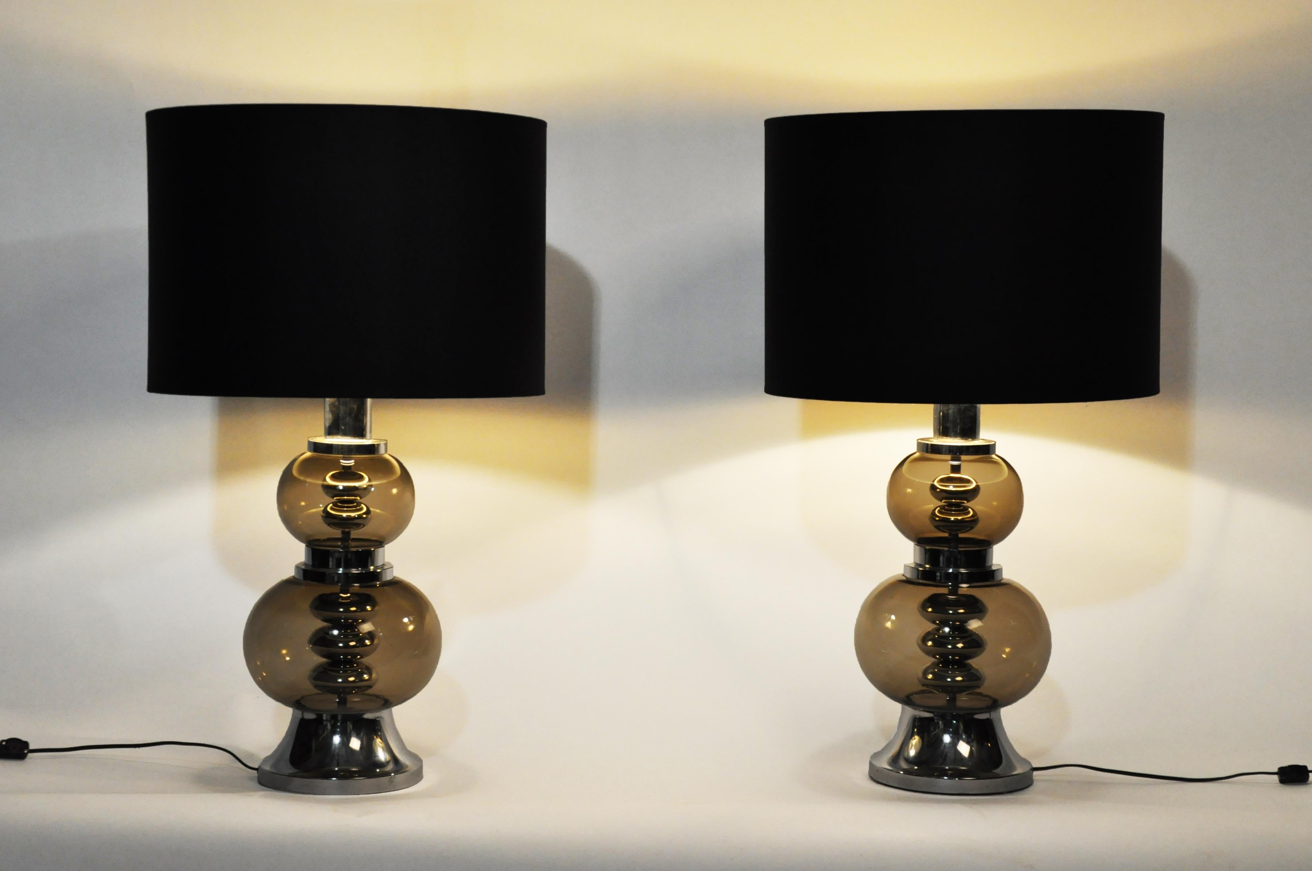 Pair of elegant glass lamps from France, circa 1970; rewired for U.S. electrical systems.