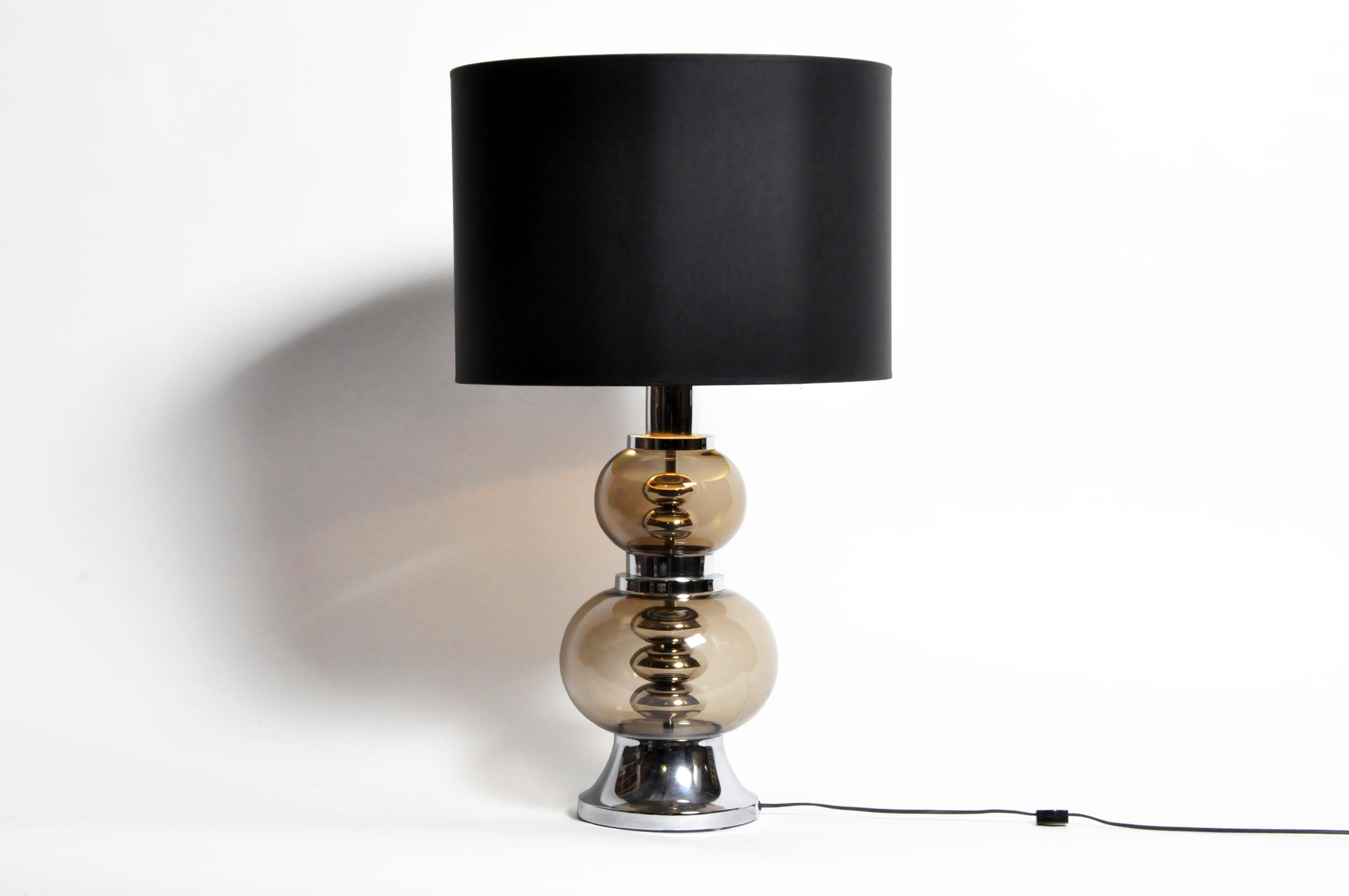 French Pair of Glass and Chrome Table Lamps