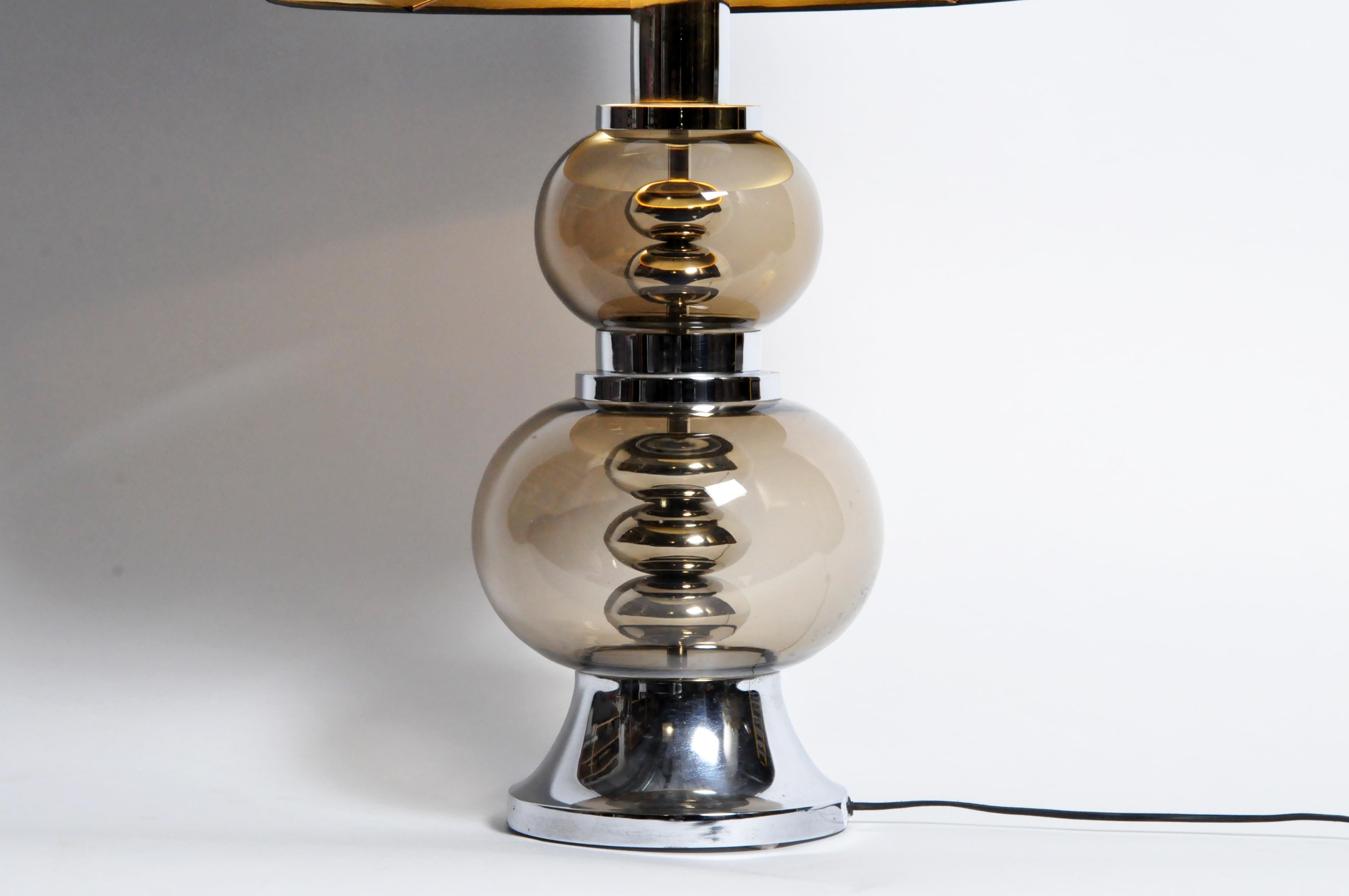 Metal Pair of Glass and Chrome Table Lamps