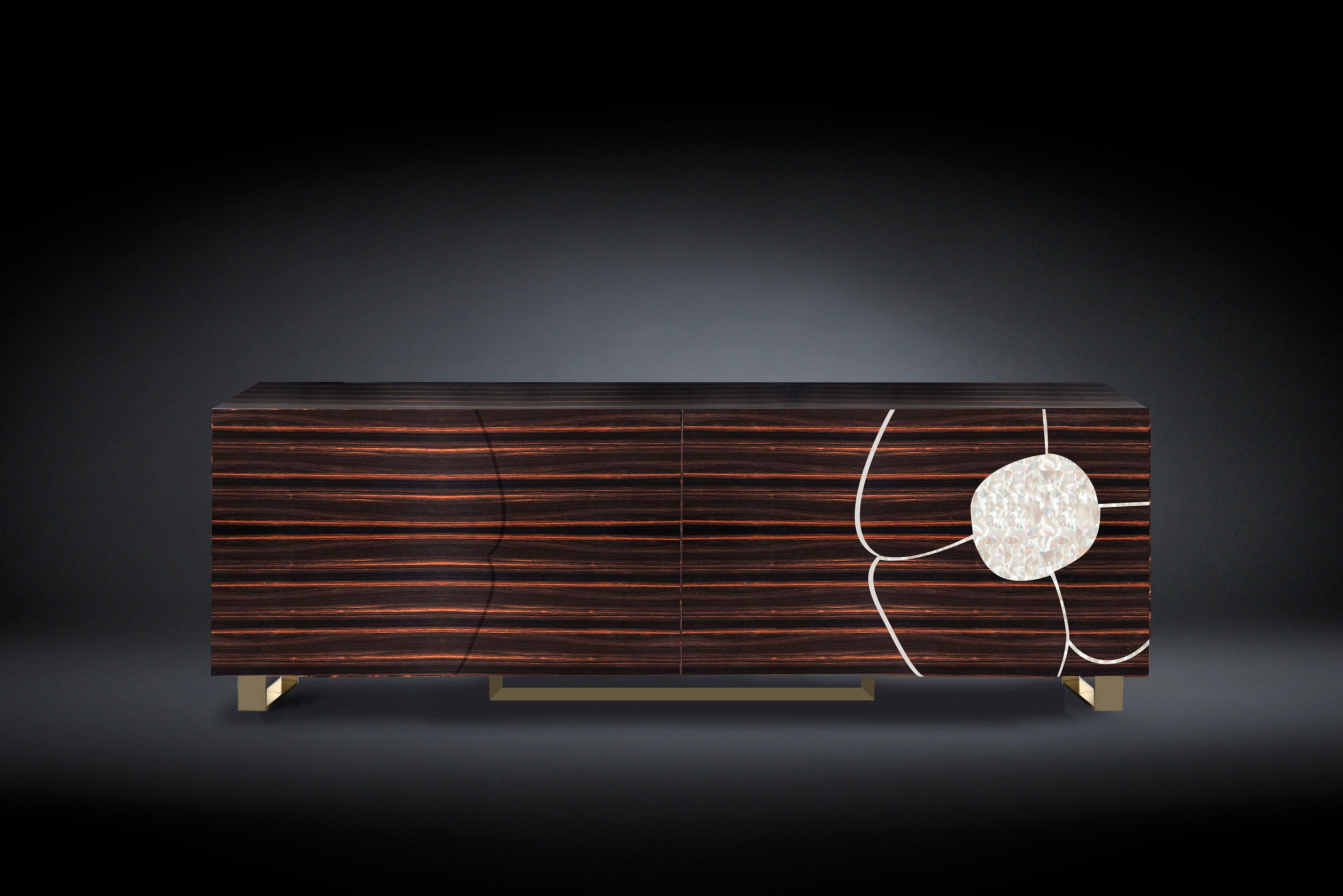 Glass Sideboard Andy, in Ebony Wood Finish, Italy For Sale