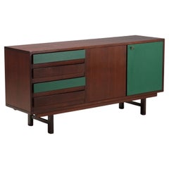 Sideboard Anni 60 in legno marrone e laminato verde