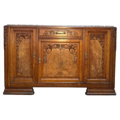 Sideboard - Art Deco enfilade in oak and green marble