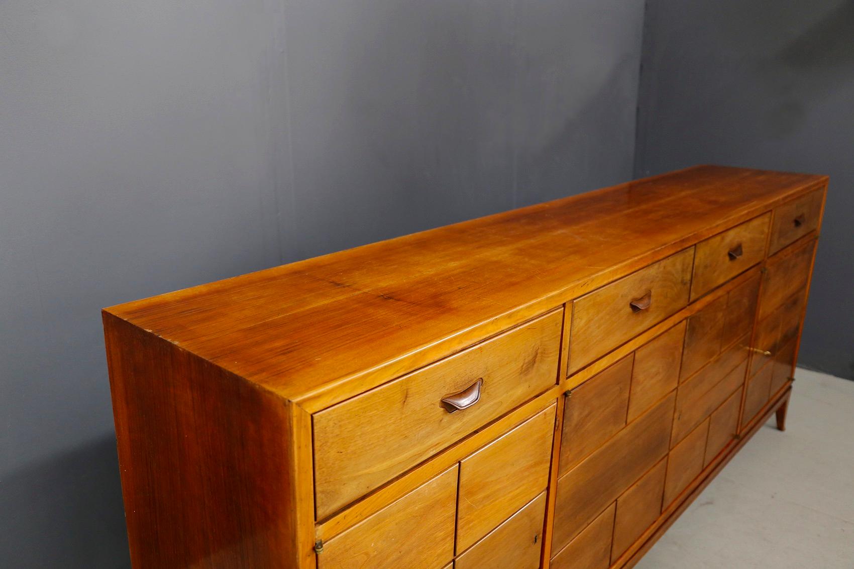 Mid-20th Century Sideboard Attributed to Paolo Buffa with Cherrywood Drawer and Brass, 1950s