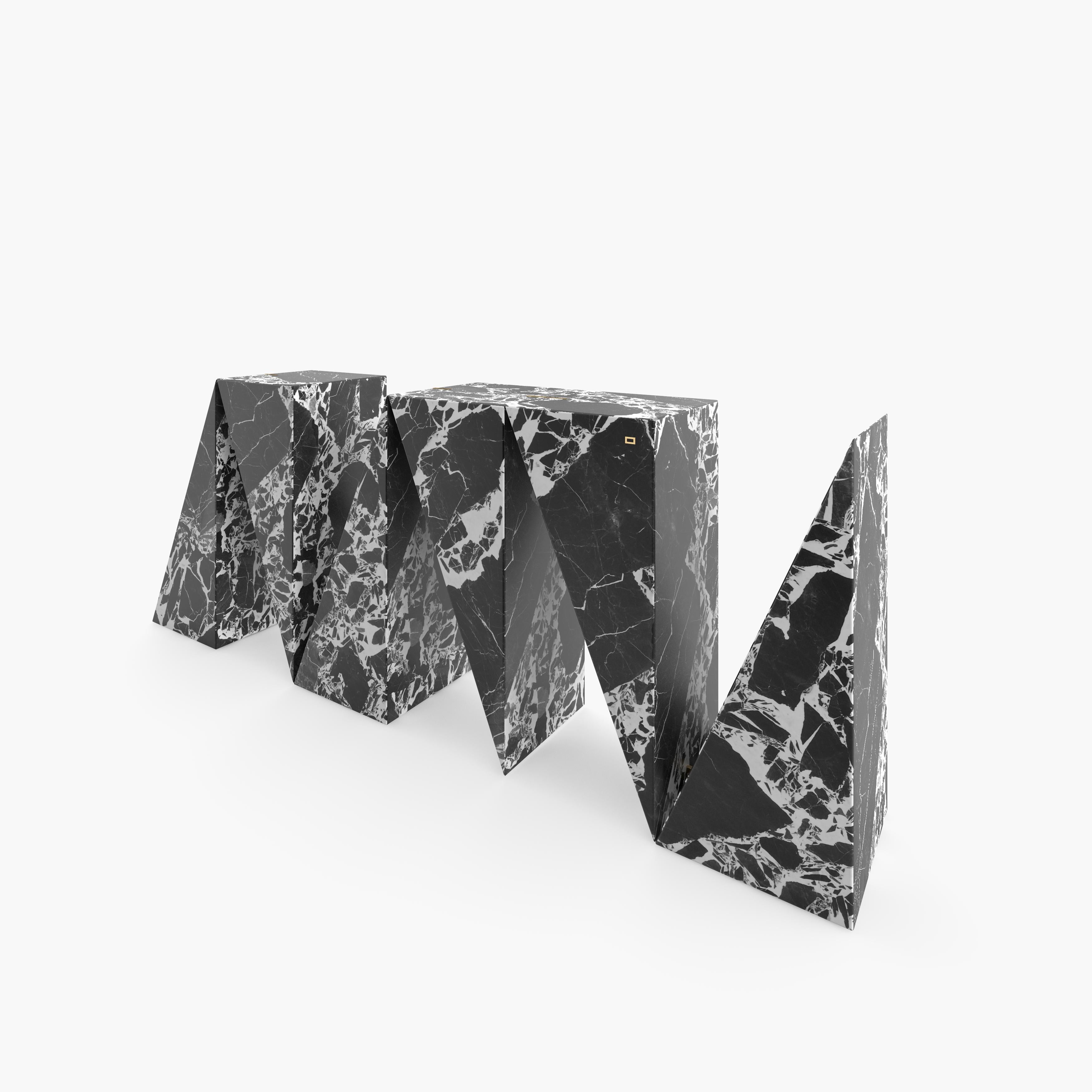 Console-Sideboard, 180x40x85cm Black-White Marble Triangles, Handcrafted pc1/1 For Sale 1