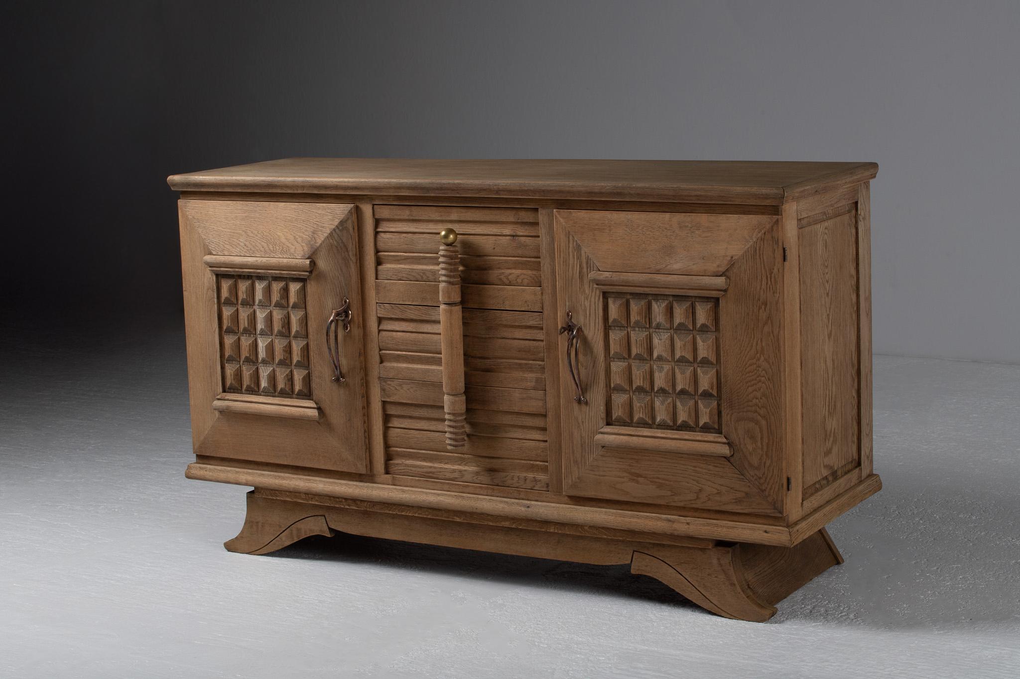 Art Deco Sideboard, Bleached Oak, France, 1940s For Sale