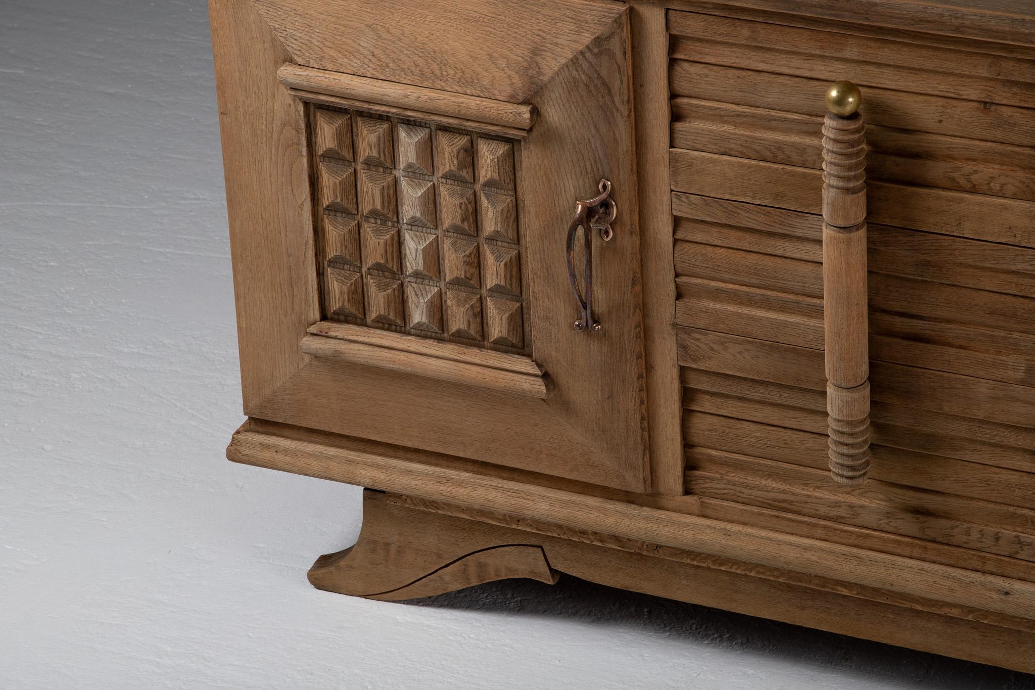 Mid-20th Century Sideboard, Bleached Oak, France, 1940s For Sale