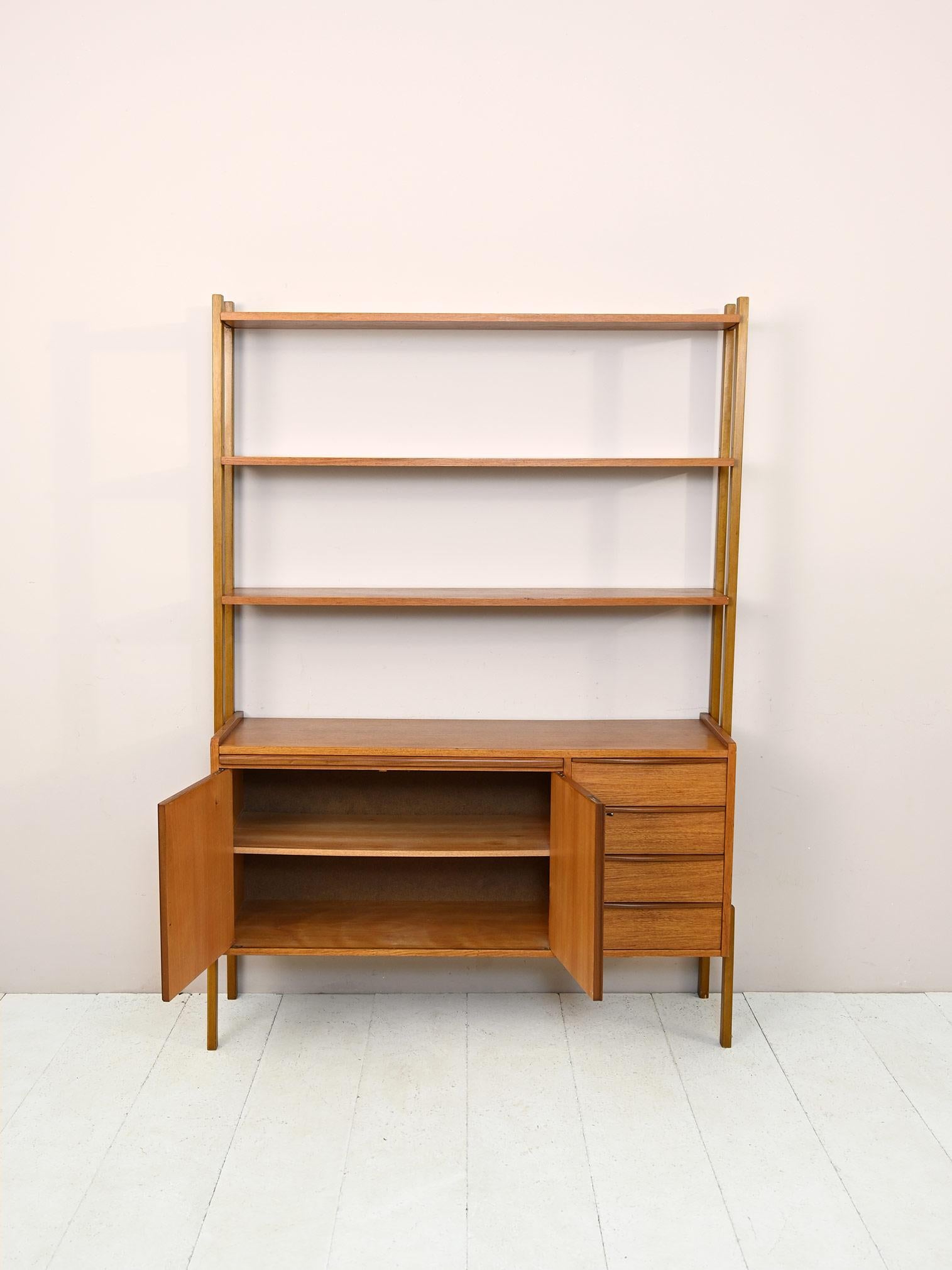 Scandinavian Modern Sideboard Bookcase with Pull-Out Desk