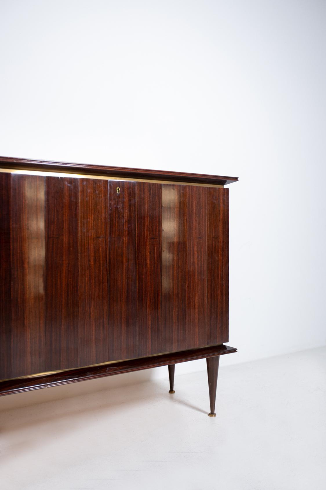 Mid-Century Modern Sideboard Bu Melchiorre Bega in in Precious Wood and Brass, 1950s