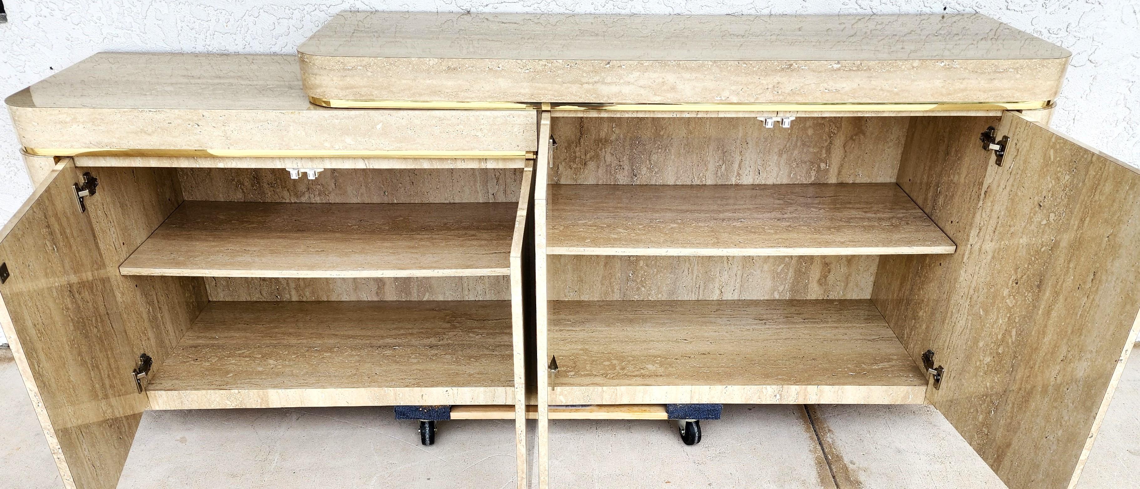Post-Modern Sideboard Buffet Dry Bar Cabinet Postmodern Faux Travertine For Sale