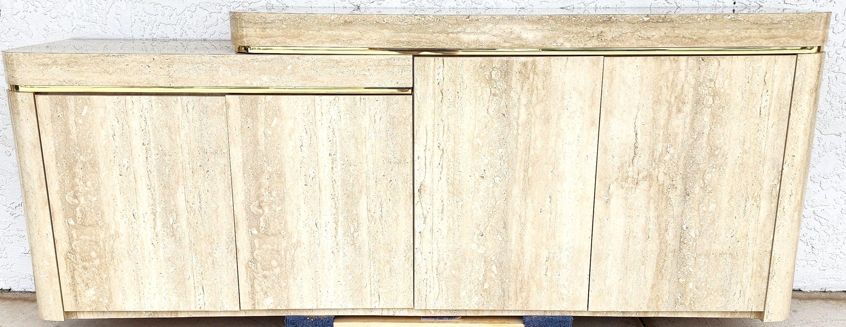 Sideboard Buffet Dry Bar Cabinet Postmodern Faux Travertine For Sale 1