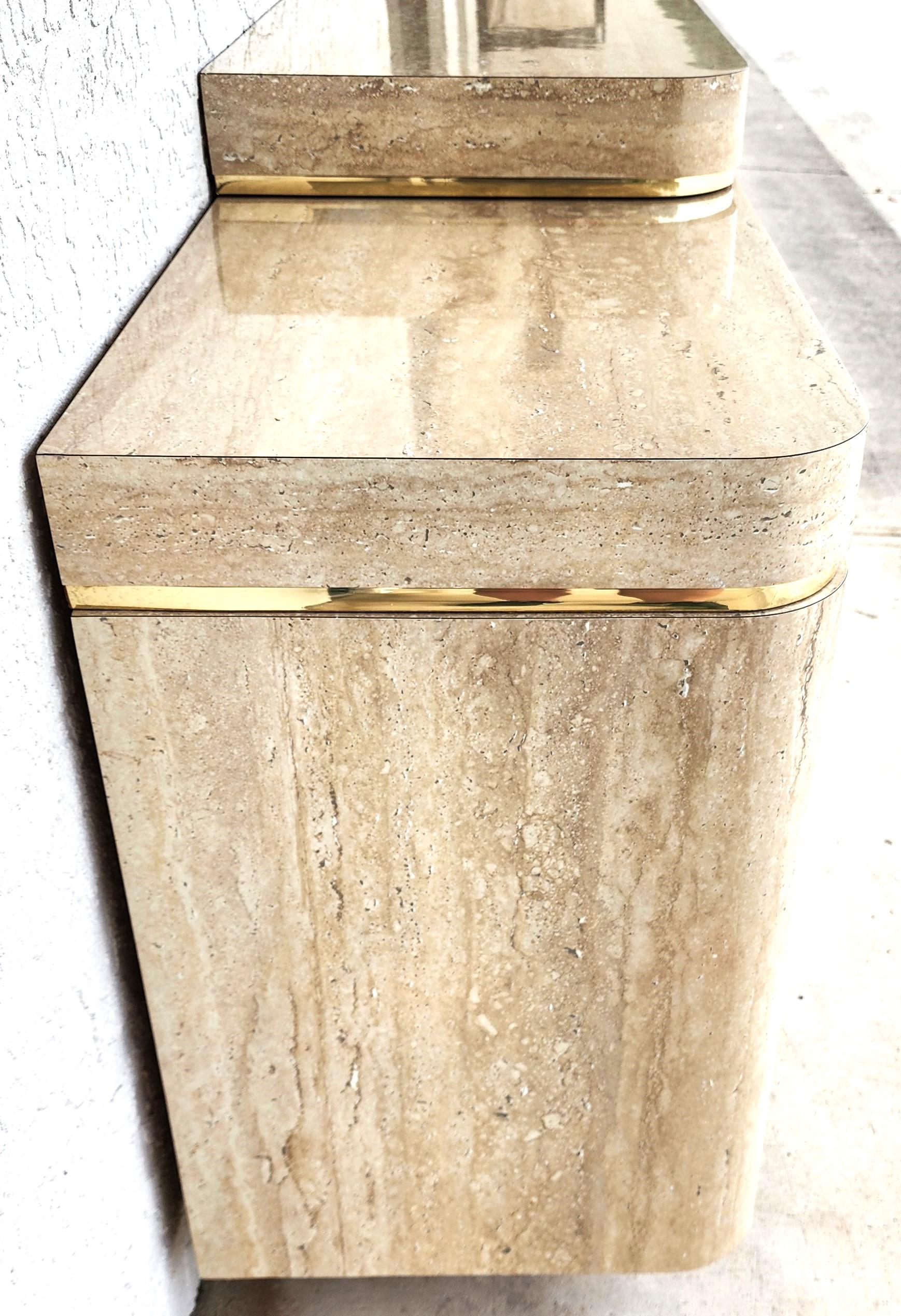 Sideboard Buffet Dry Bar Cabinet Postmodern Faux Travertine For Sale 2