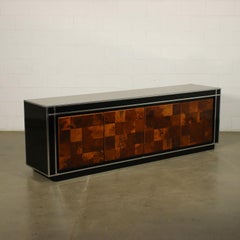 Sideboard Burl Veneer Chromed Metal Lacquered Wood Glass, Italy, 1970s