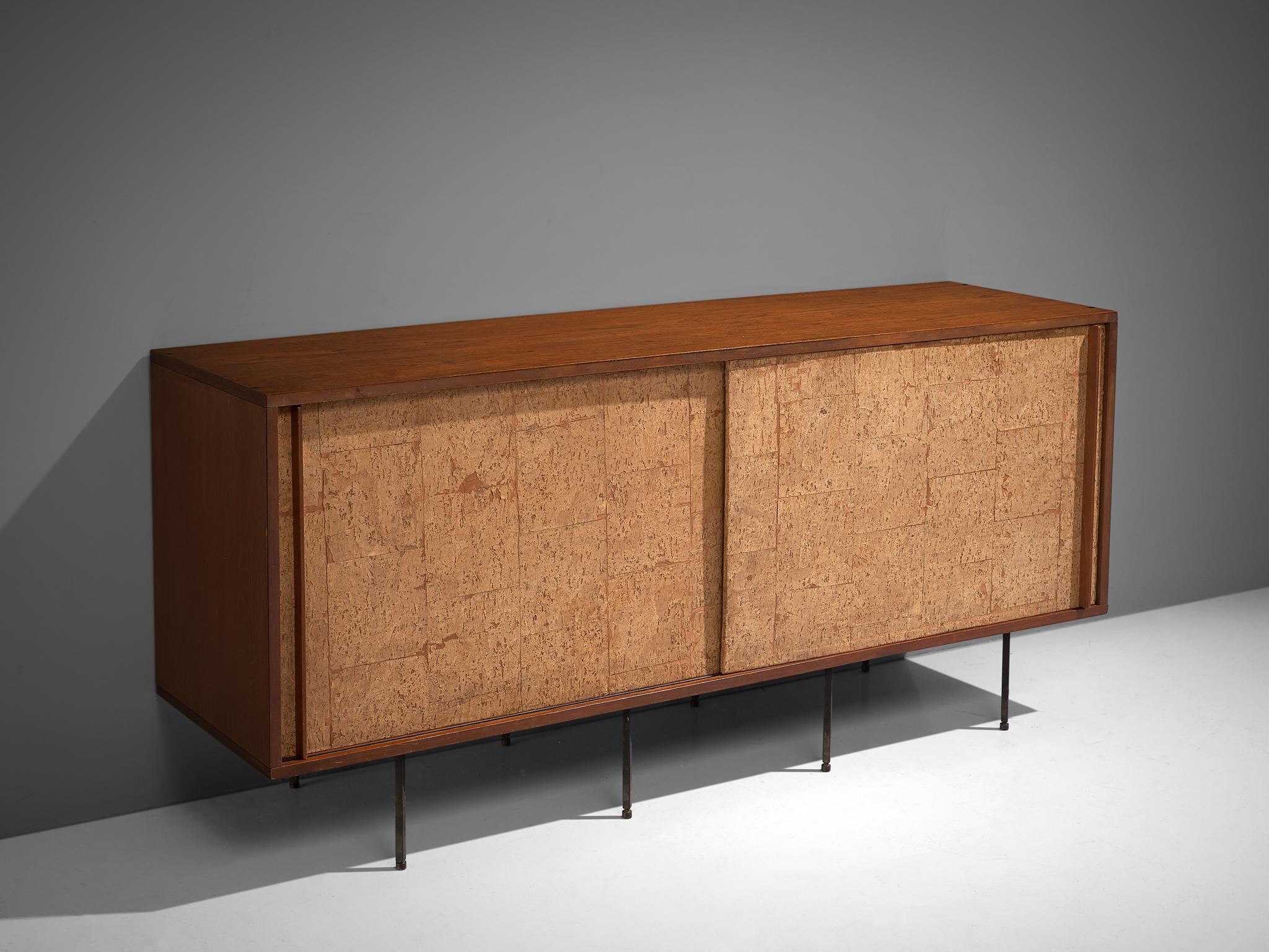 Mid-Century Modern Sideboard by Campo & Graffi, Wood, Cork and Metal, Italy, 1960s