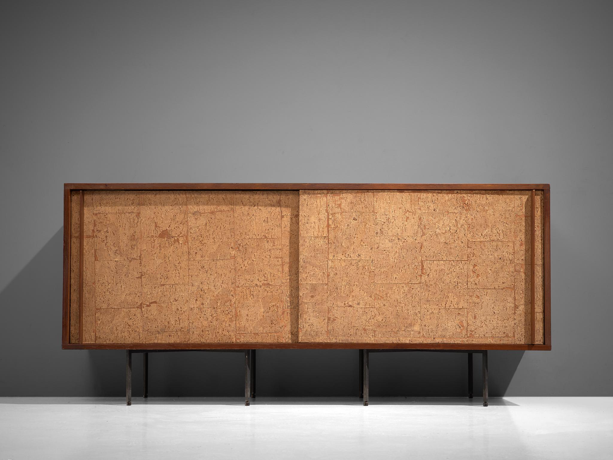 Italian Sideboard by Campo & Graffi, Wood, Cork and Metal, Italy, 1960s