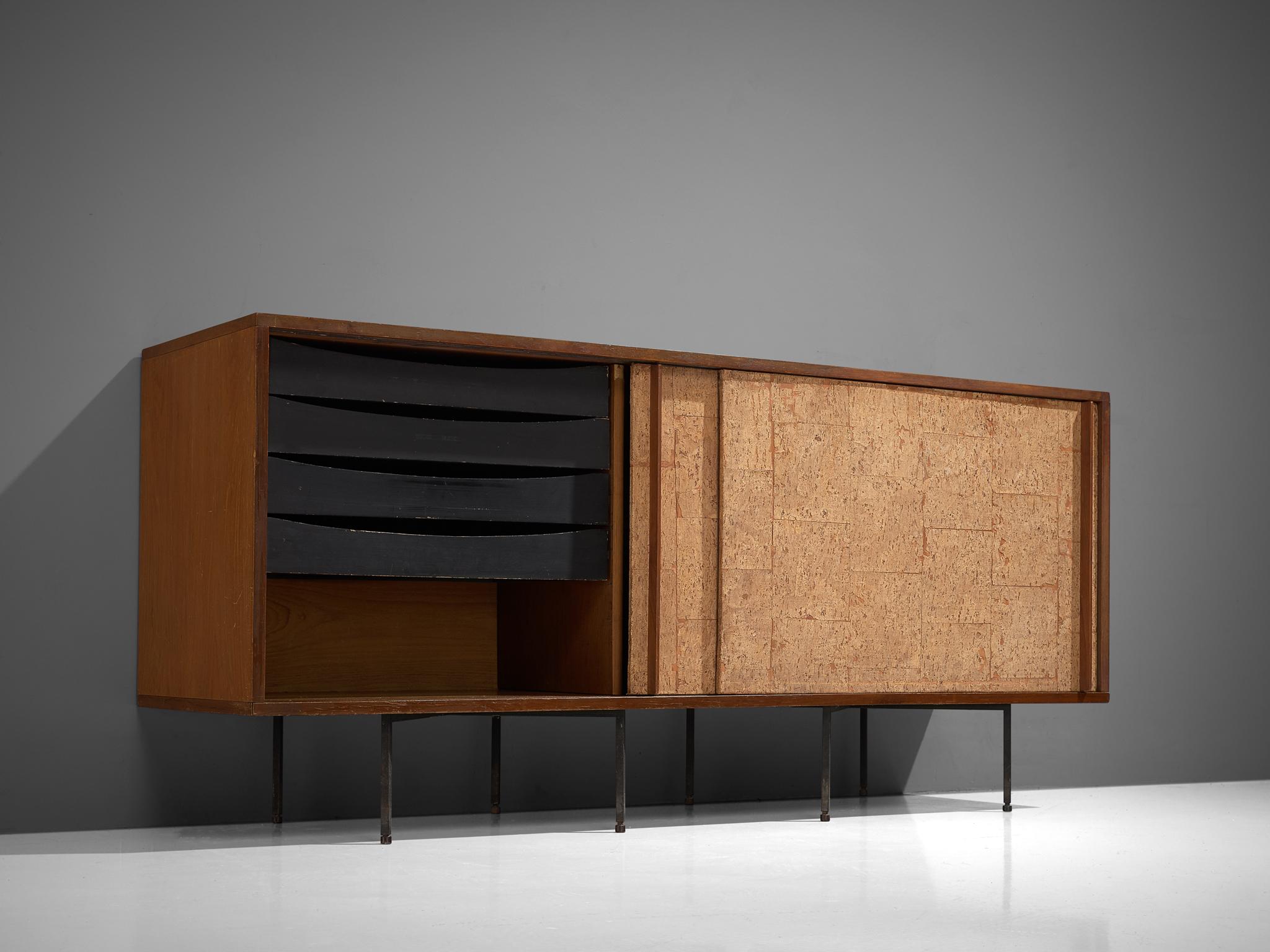 Sideboard by Campo & Graffi, Wood, Cork and Metal, Italy, 1960s In Good Condition In Waalwijk, NL