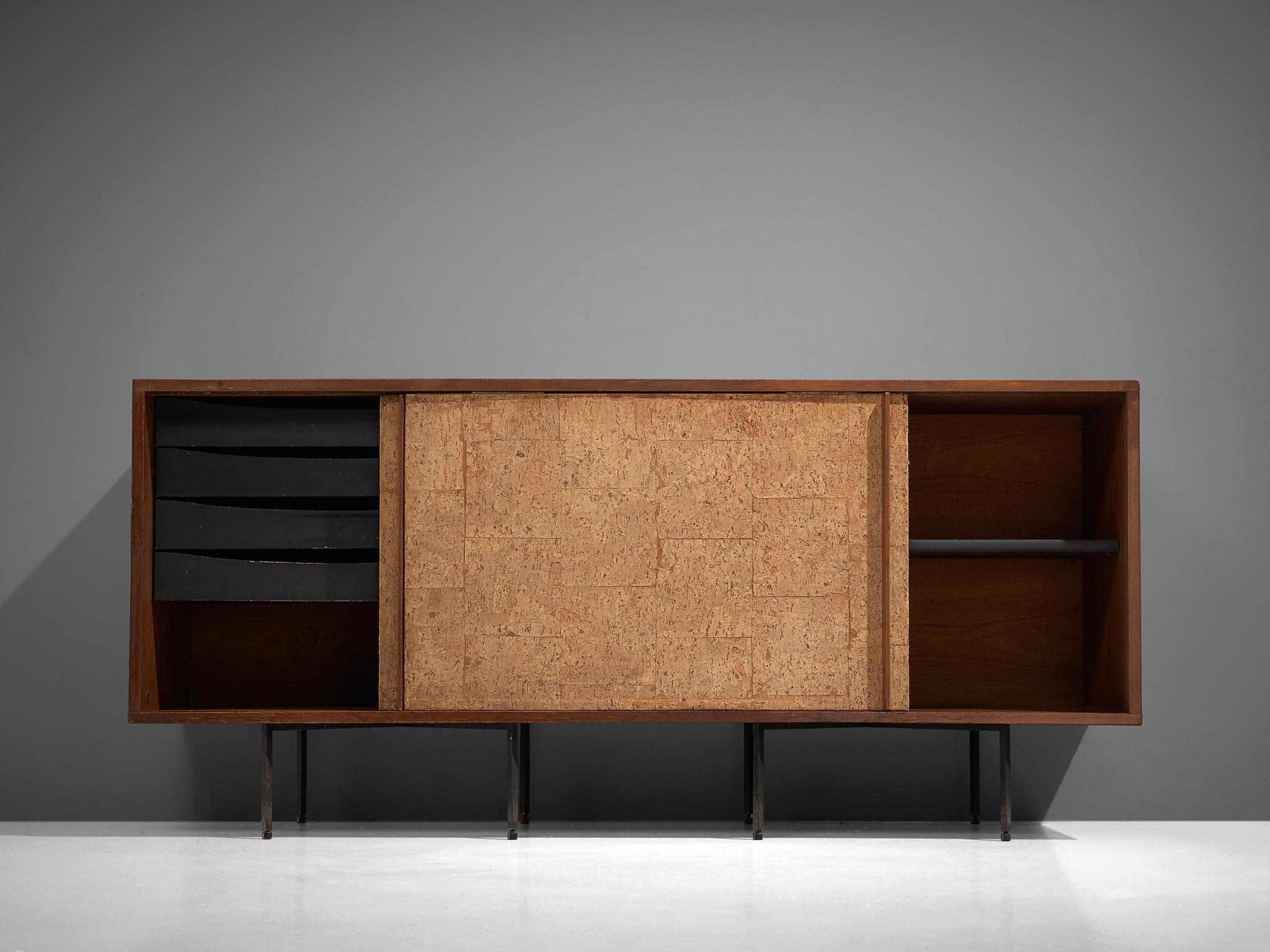 Mid-20th Century Sideboard by Campo & Graffi, Wood, Cork and Metal, Italy, 1960s