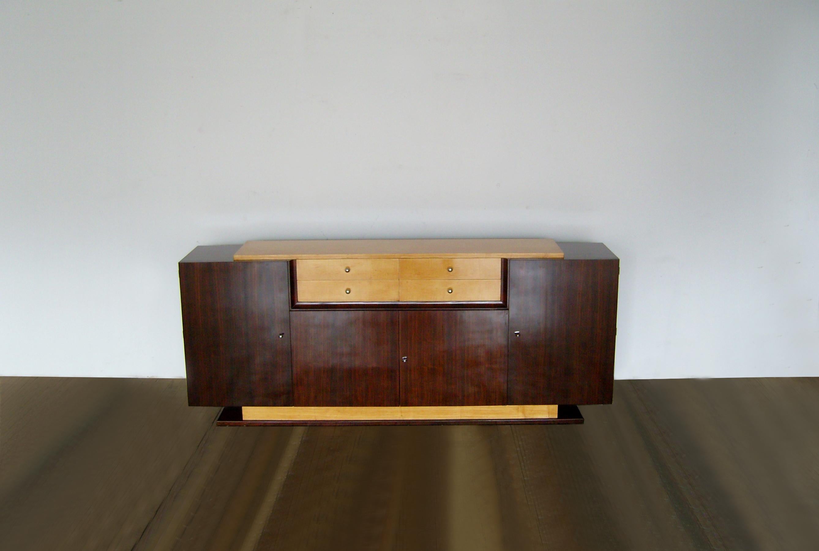 Belgian A Fine Art Deco Rosewood and Sycamore Sideboard by De Coene
