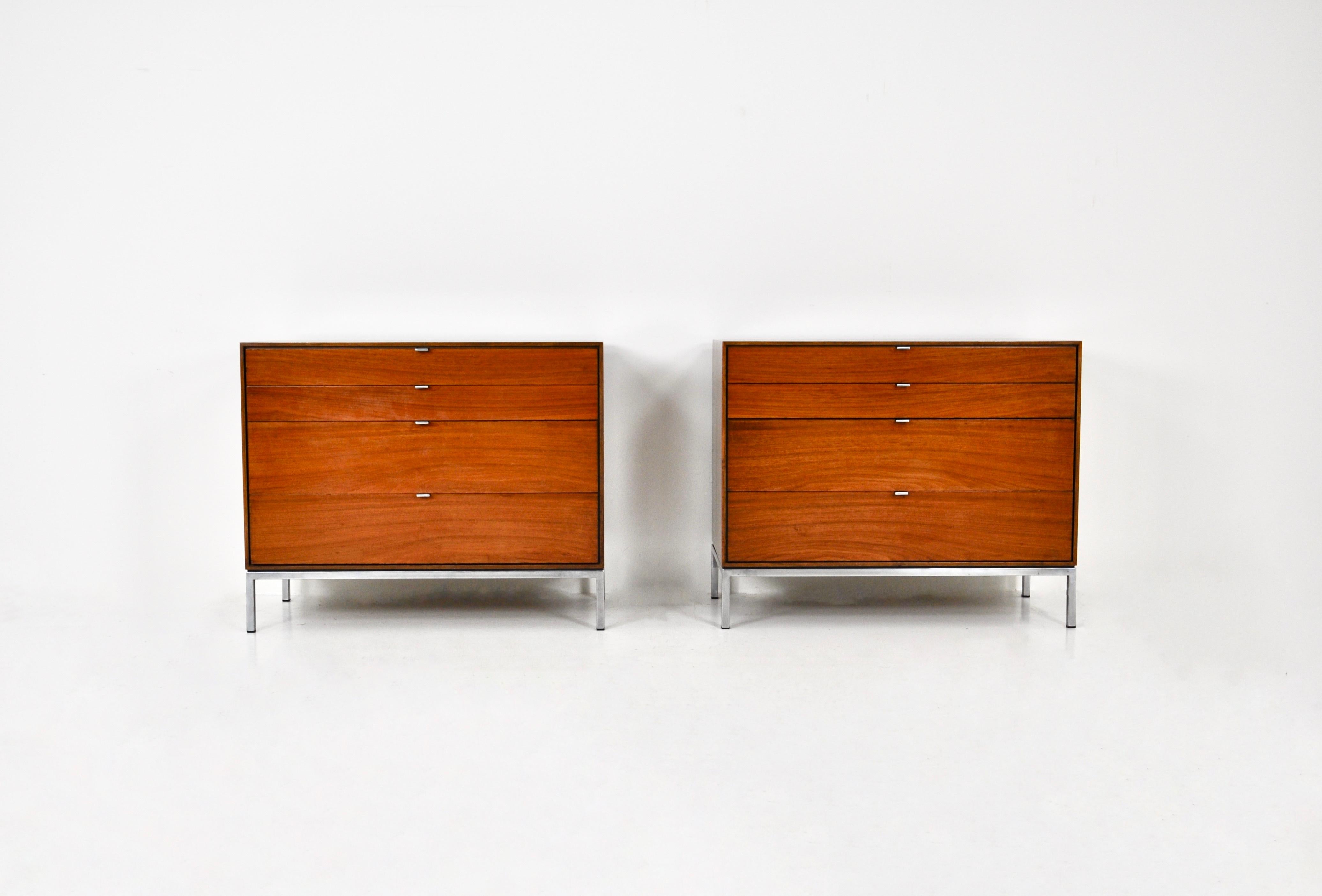 Set of 2 wooden sideboards with metal legs and 4 drawers. Wear due to time and age.