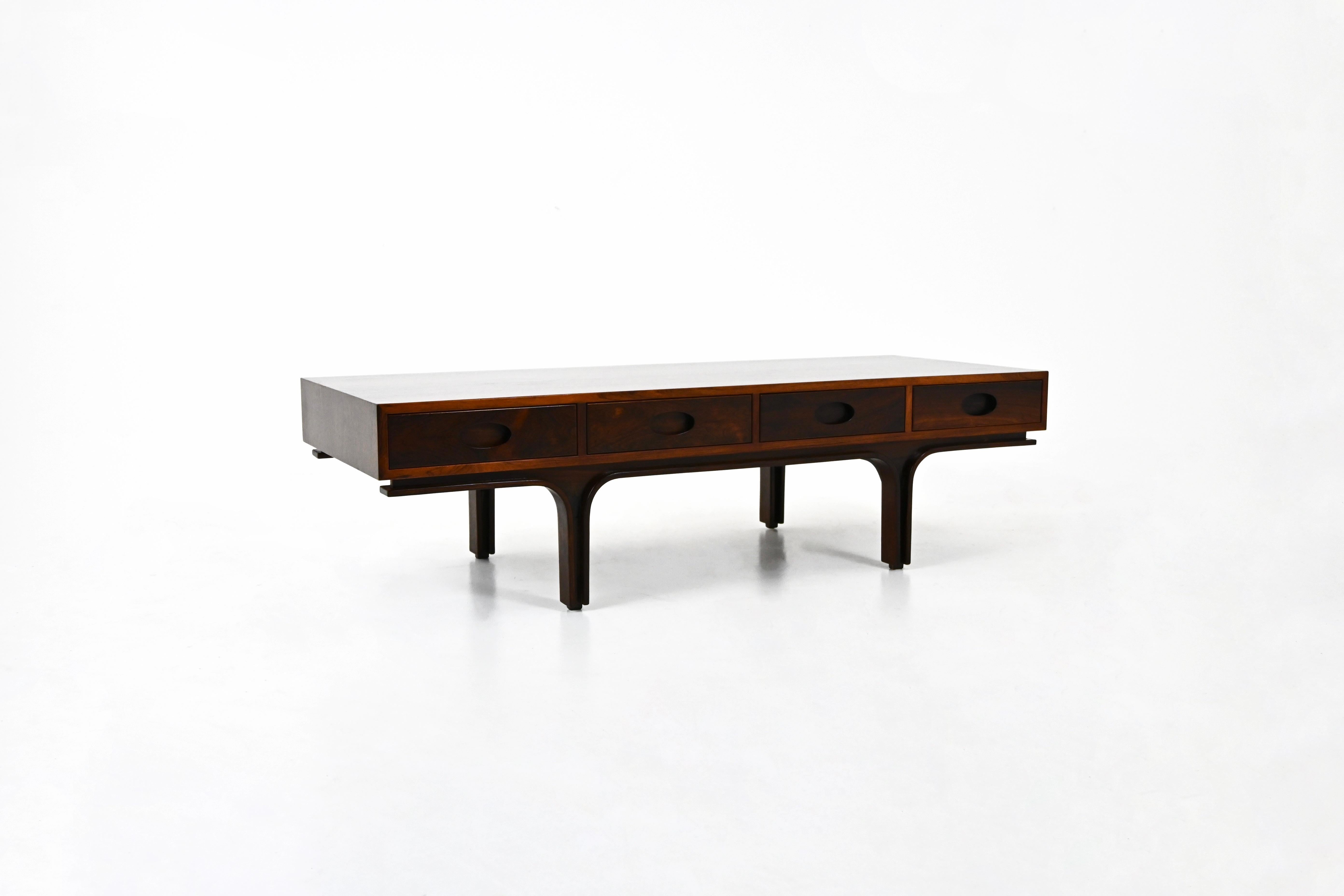Wooden low sideboard  with 4 drawers designed by Gianfranco frattini. Wear due to time and age.
FOR SHIPPING, REQUEST US FOR RECEIVE THE BEST PRICE
