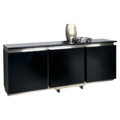 Sideboard von Giotto Stoppino Acerbis, schwarzes Holz und Metall, Trinkgläser/Bar und Stauraum