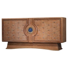 Sideboard by René and Gilbert Schmitt in limed oak and ceramic from 40s Sideboard by René and Gilbert Schmitt in limed oak and ceramic from 40s