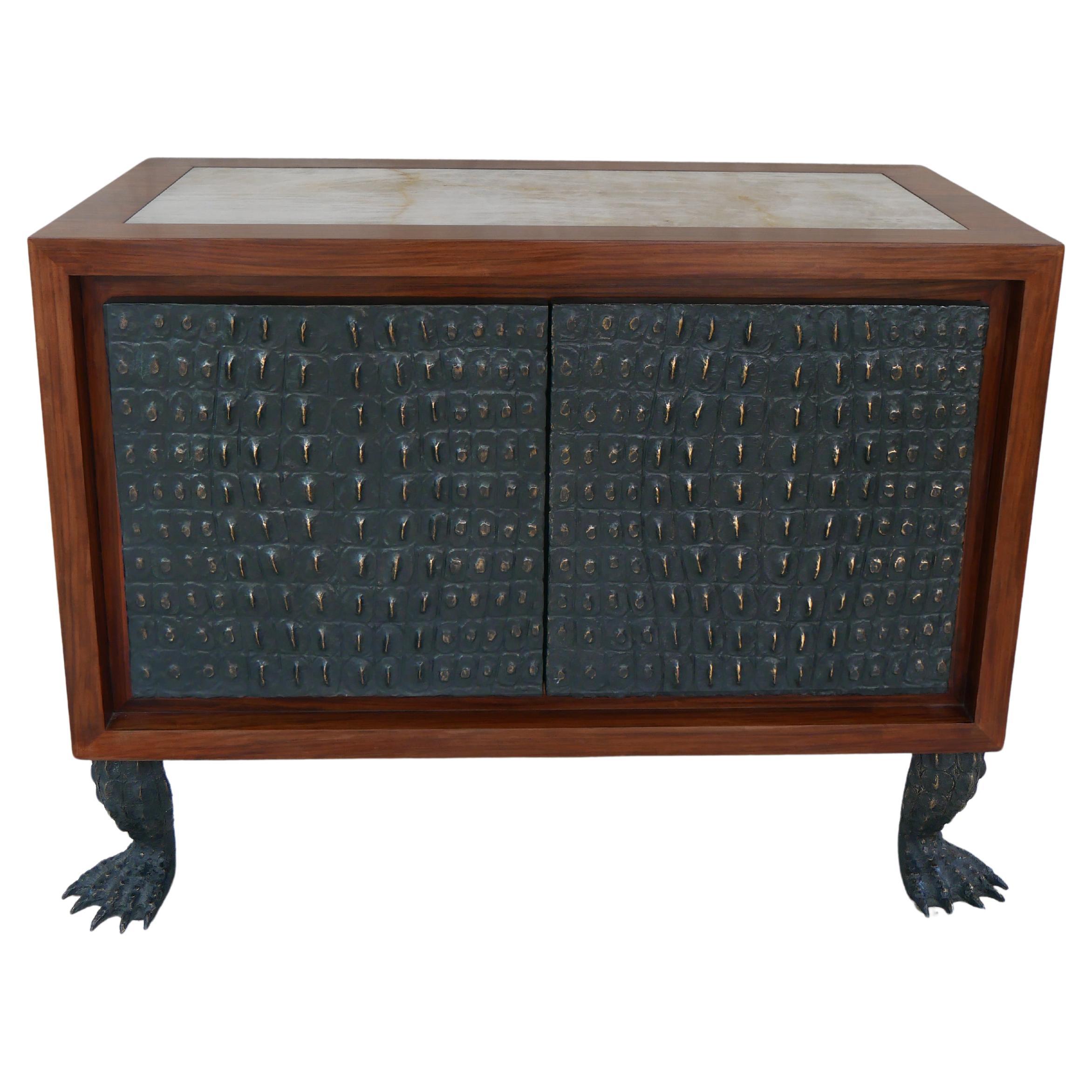 Sideboard Cabinet in Bronze, wood & Crystal Rock by Patrick Laroche