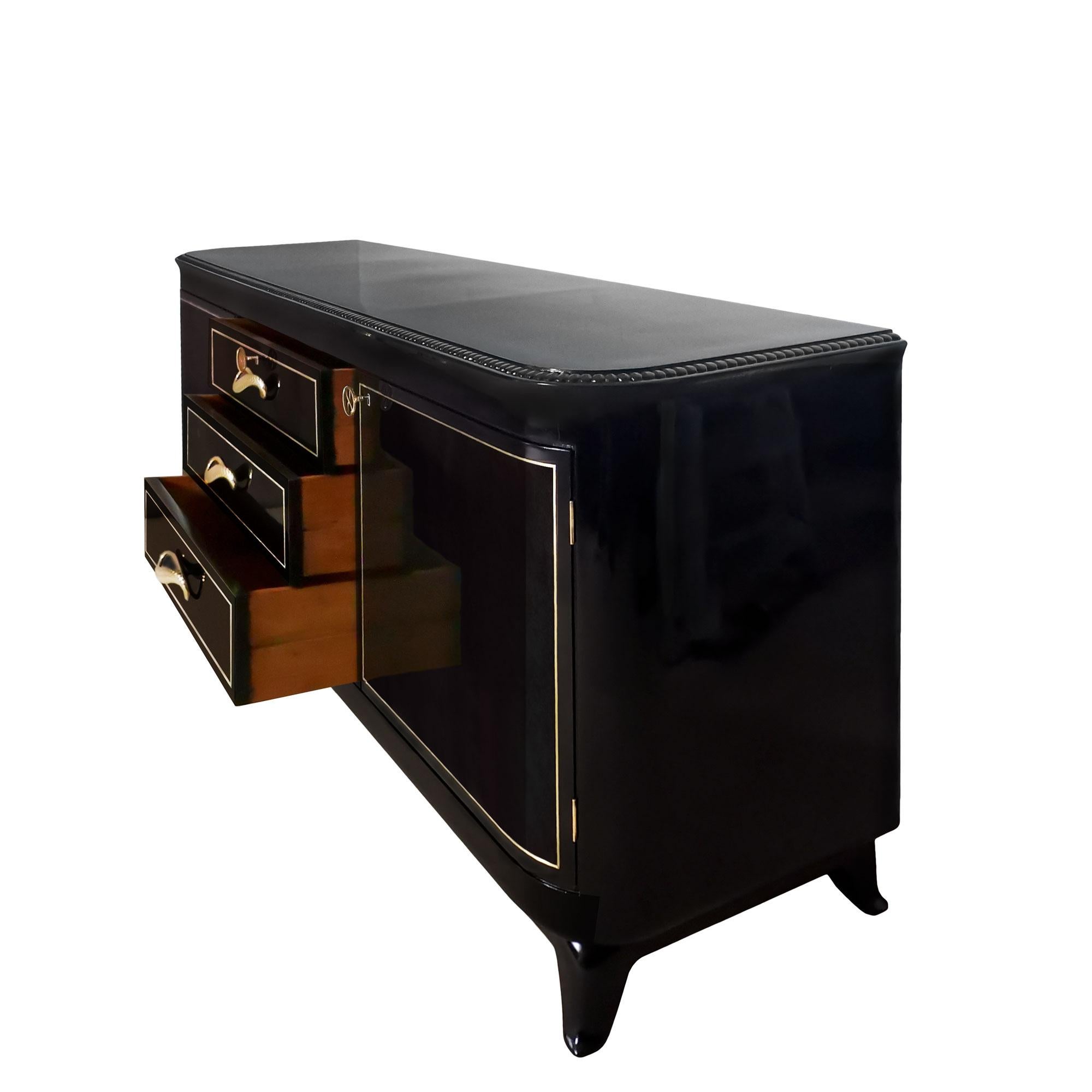 Mid-Century Modern Sideboard - Chest of Drawers in Dark Solid Wood – Italy 1940 In Good Condition For Sale In Girona, ES