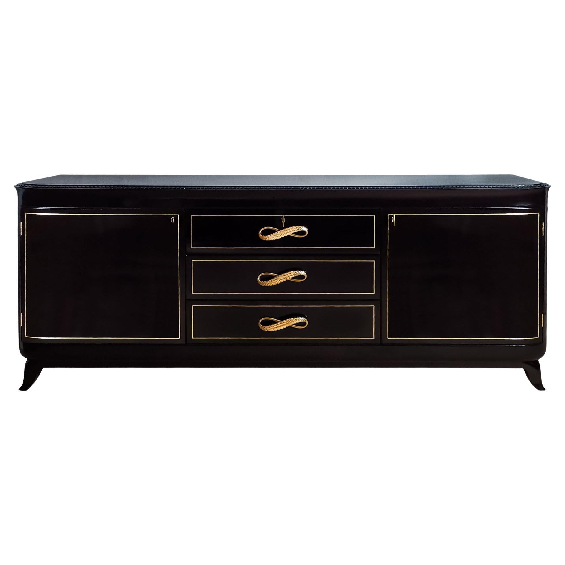 Mid-Century Modern Sideboard - Chest of Drawers in Dark Solid Wood – Italy 1940