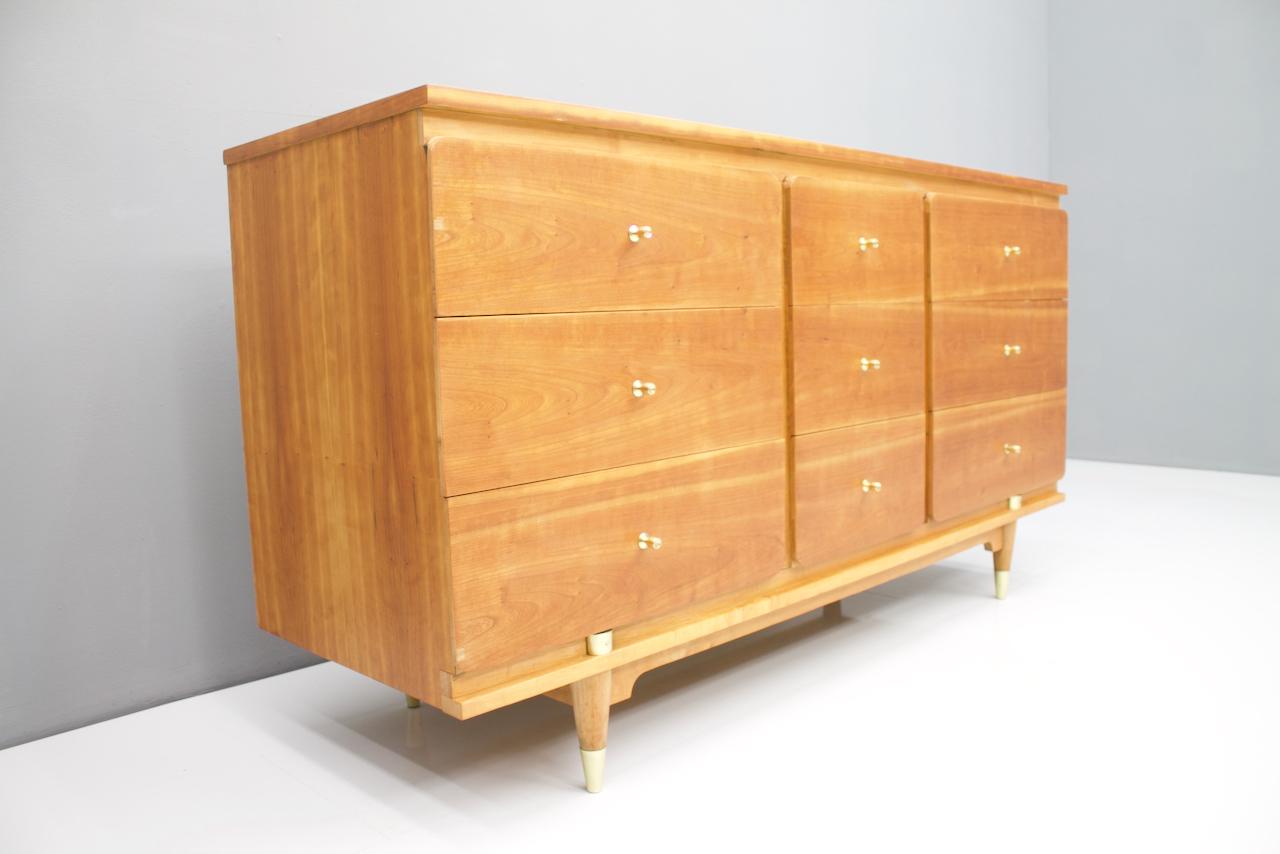 Sideboard Chest of Drawers with Brass Details, 1950s For Sale 1