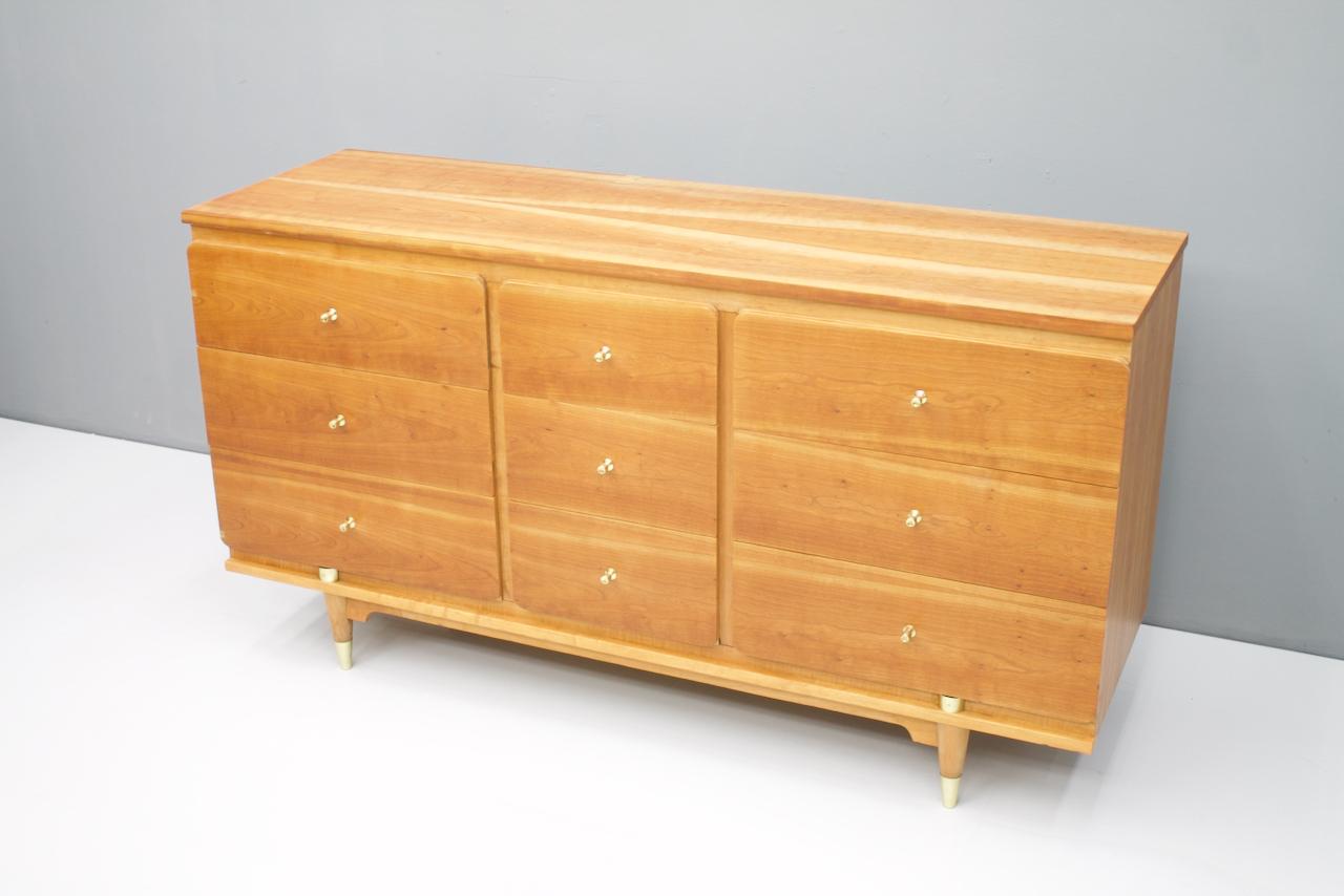 Sideboard Chest of Drawers with Brass Details, 1950s For Sale 2