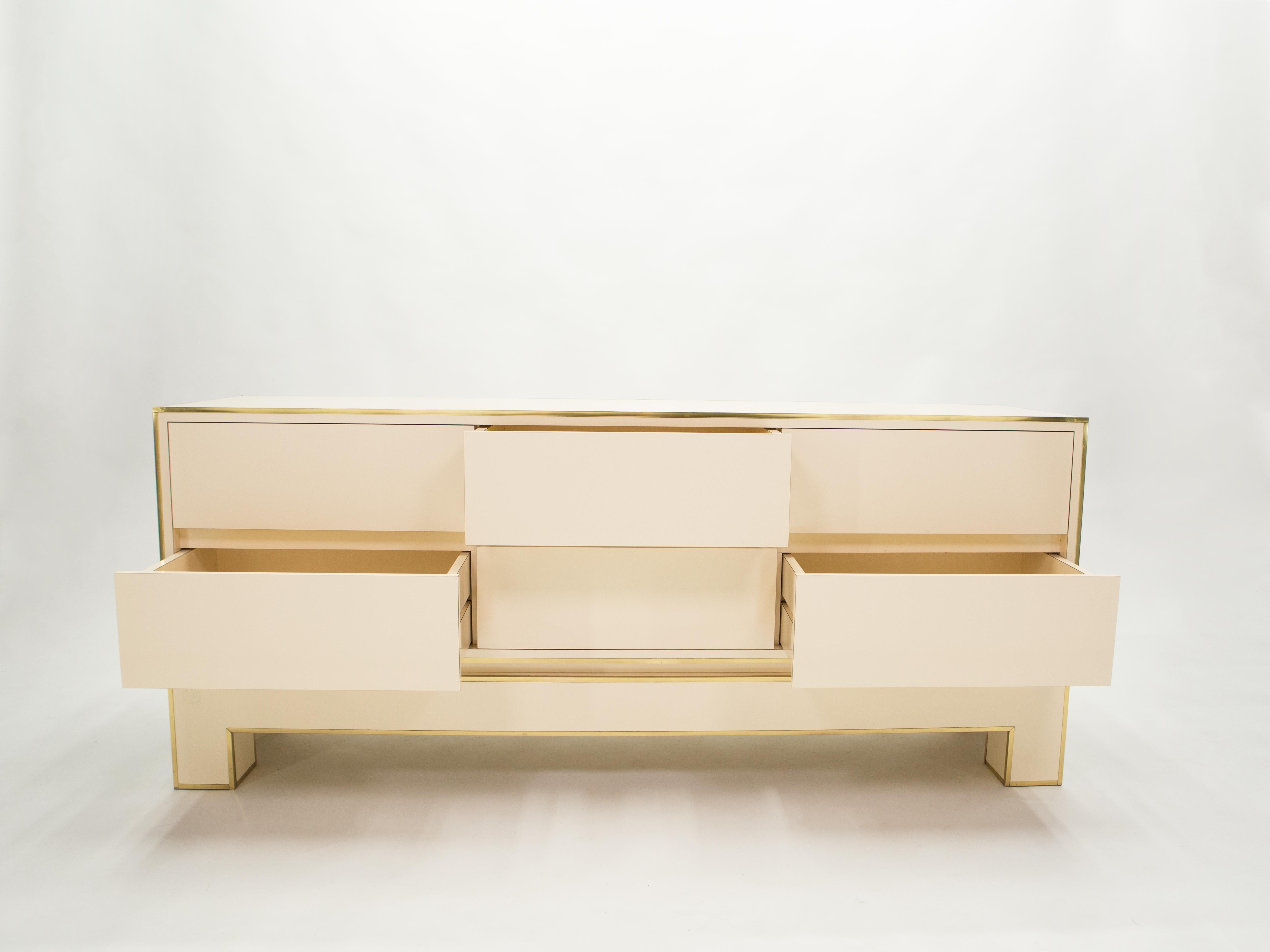 Sideboard Commode Brass White Lacquer by Alain Delon for Maison Jansen, 1975 5