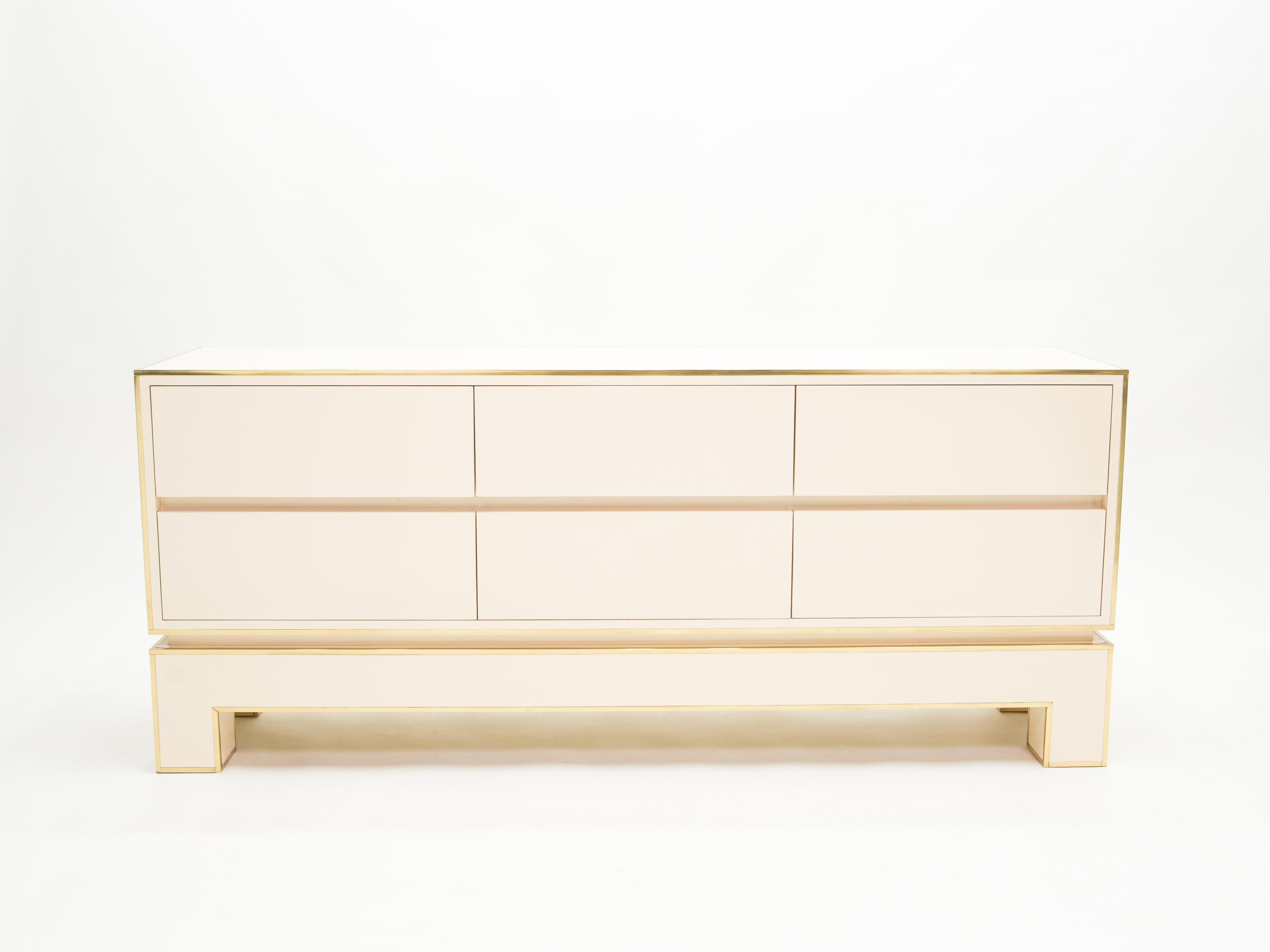 Sideboard Commode Brass White Lacquer by Alain Delon for Maison Jansen, 1975 6