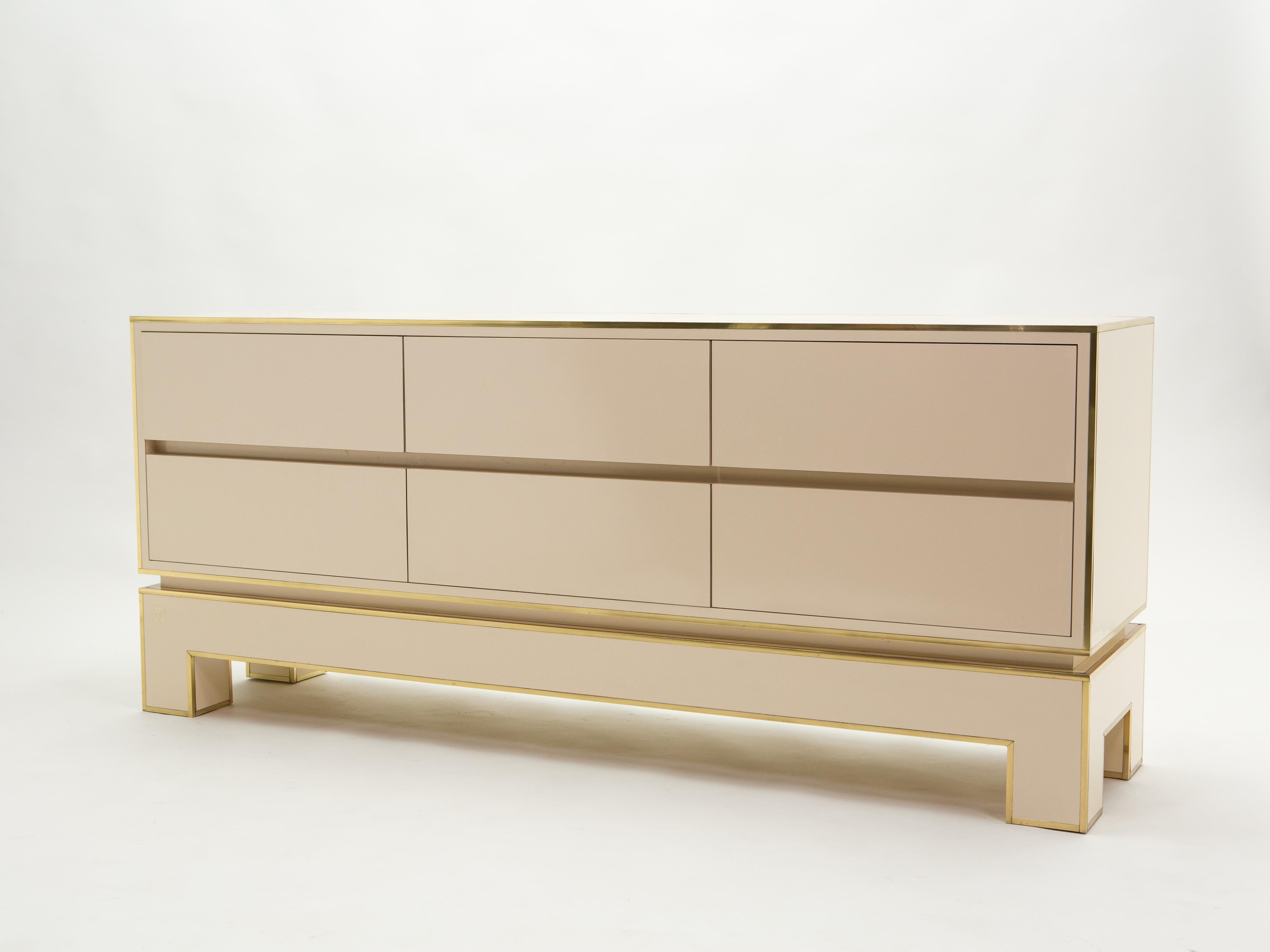 Sideboard Commode Brass White Lacquer by Alain Delon for Maison Jansen, 1975 In Good Condition In Paris, IDF