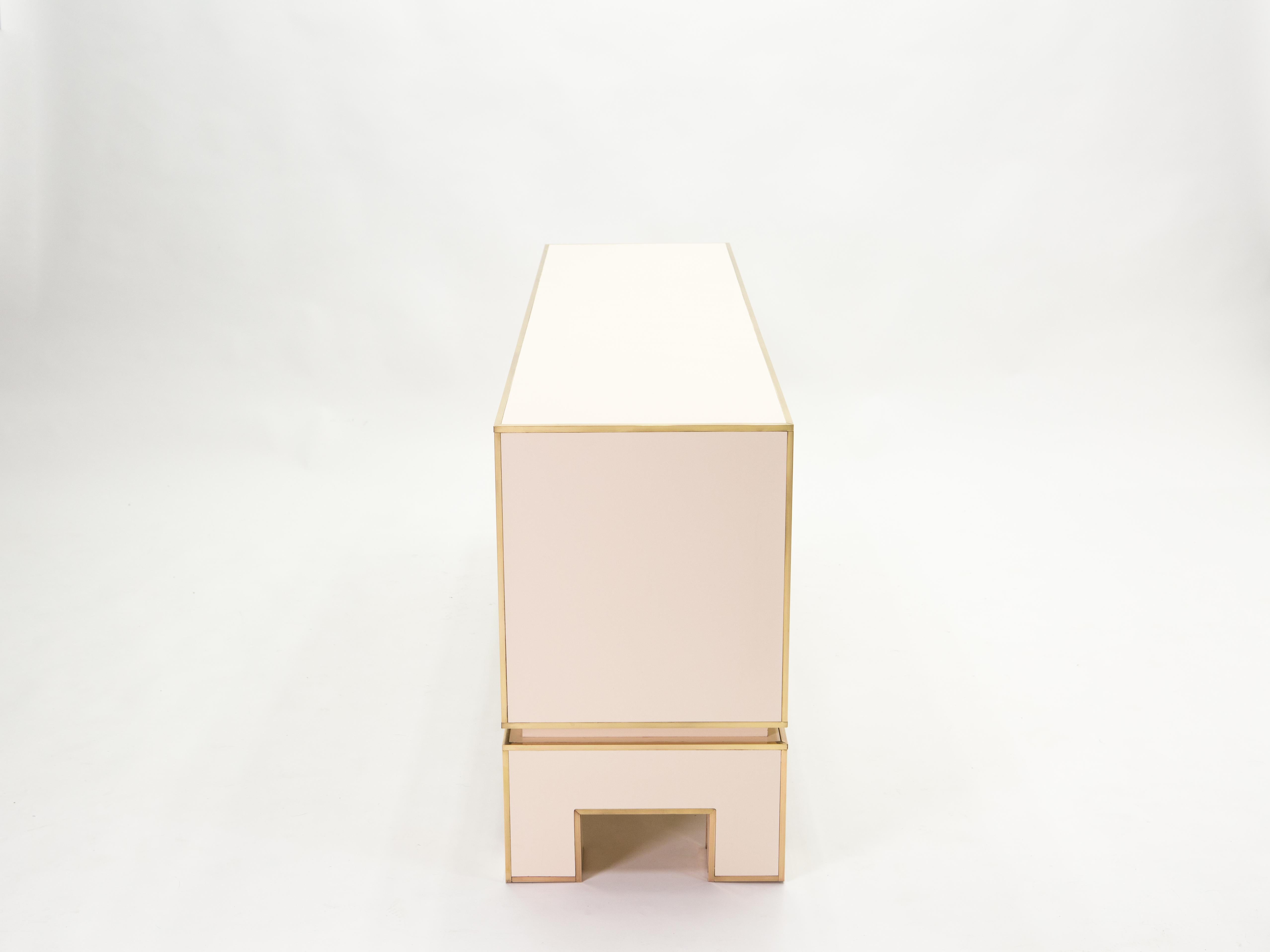 Late 20th Century Sideboard Commode Brass White Lacquer by Alain Delon for Maison Jansen, 1975