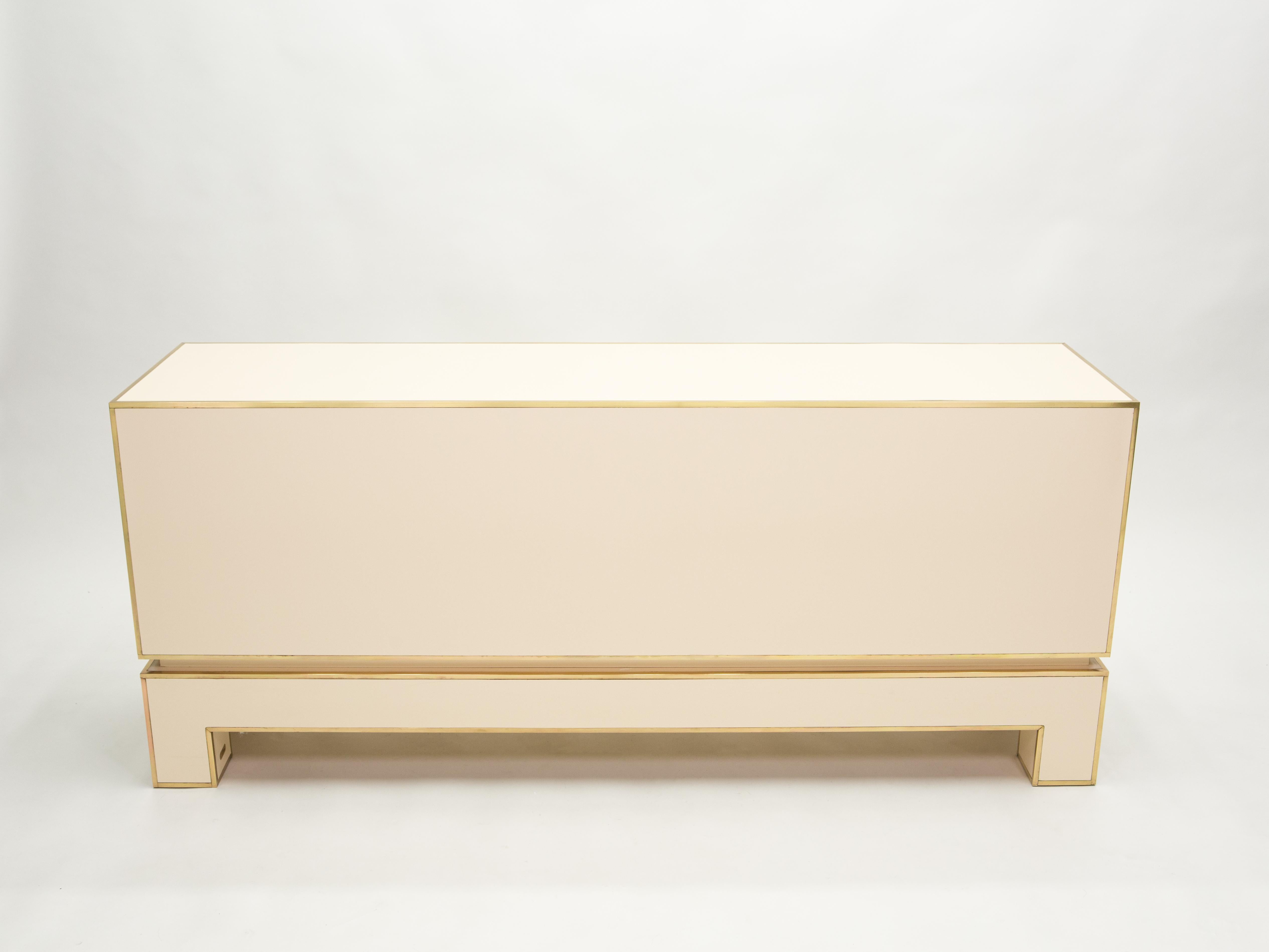 Sideboard Commode Brass White Lacquer by Alain Delon for Maison Jansen, 1975 1