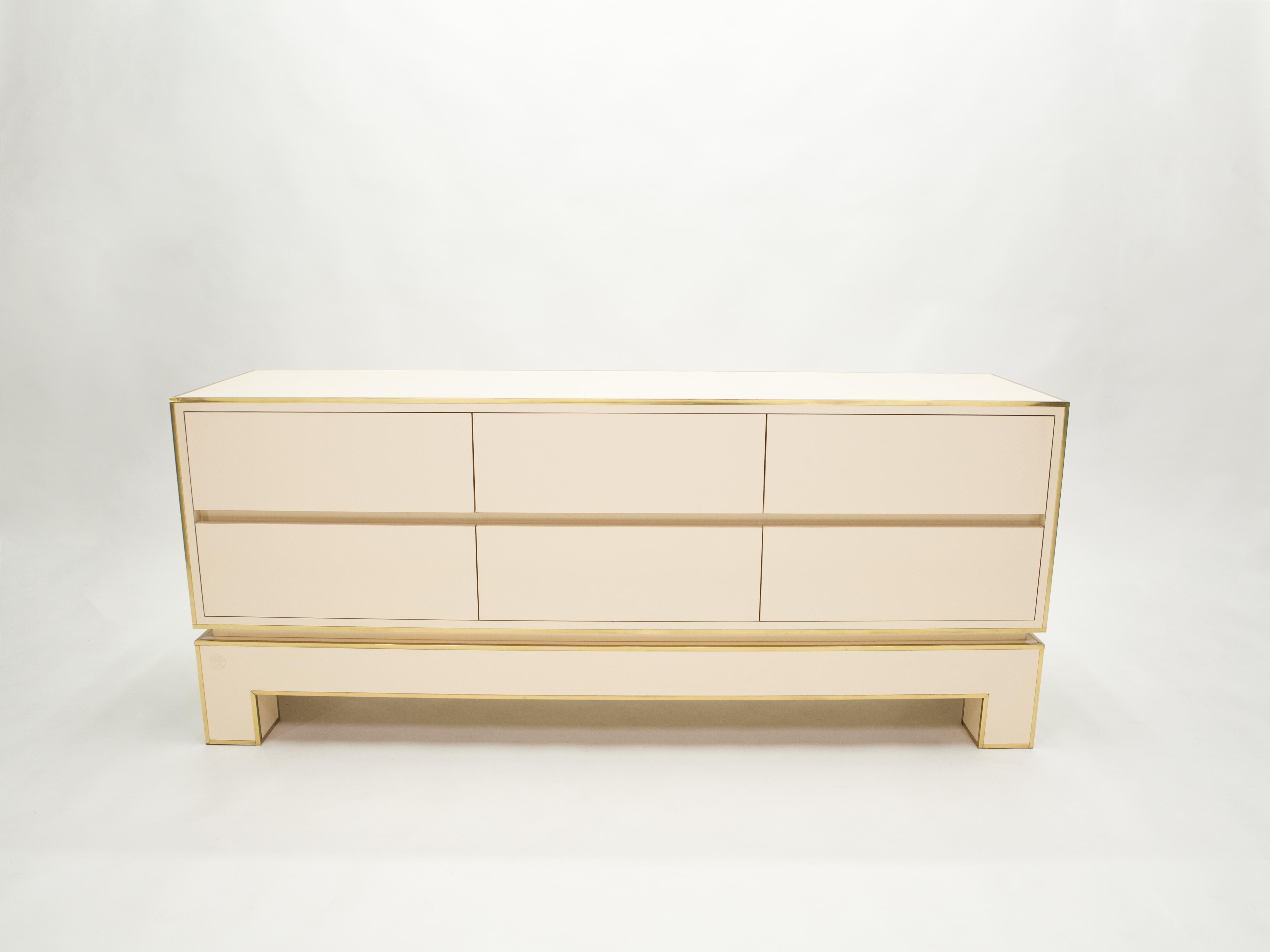 Sideboard Commode Brass White Lacquer by Alain Delon for Maison Jansen, 1975 3