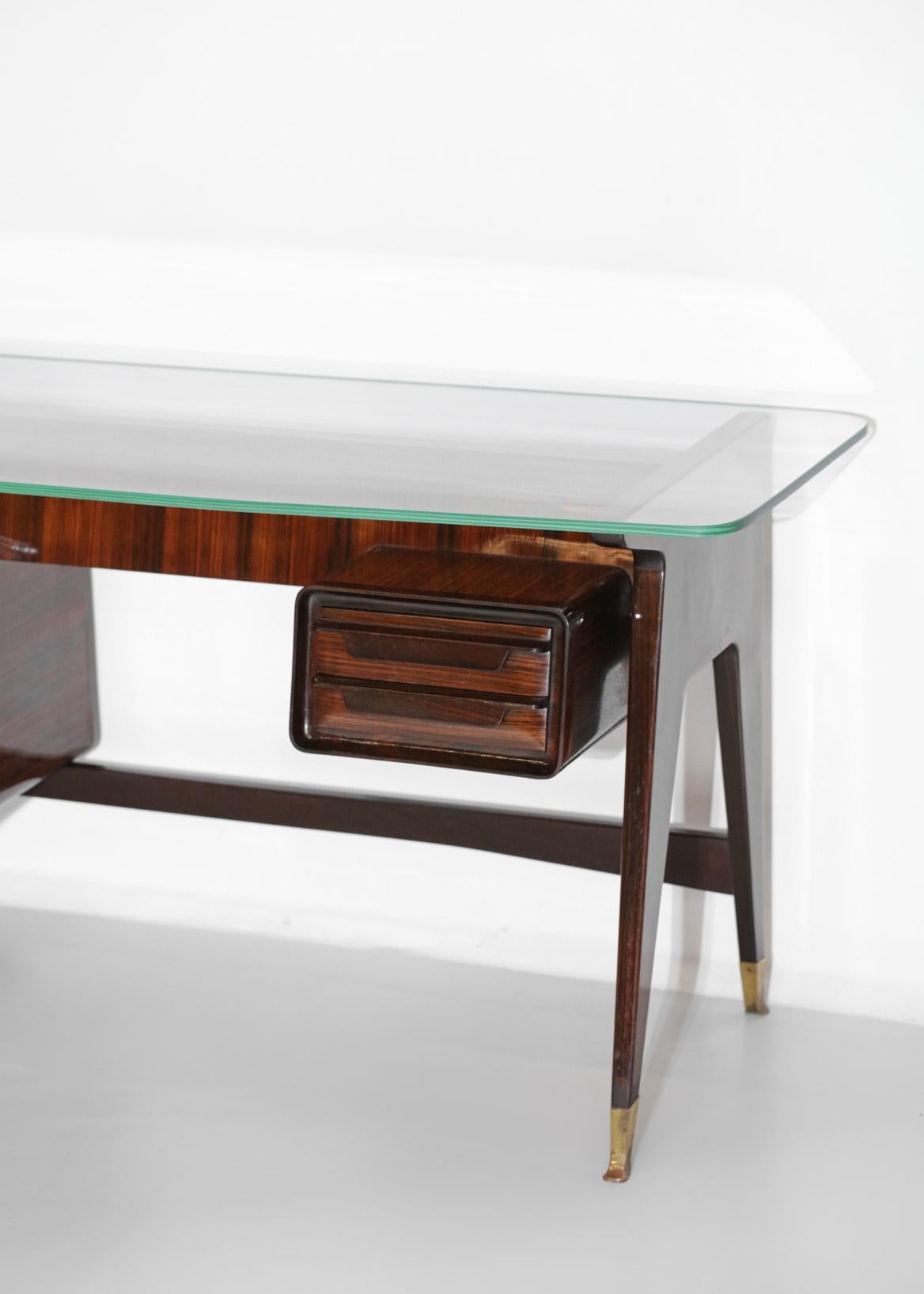 Brass Sideboard Console Vittorio Dassi 60's Italian Design in Solid Wood G180 For Sale