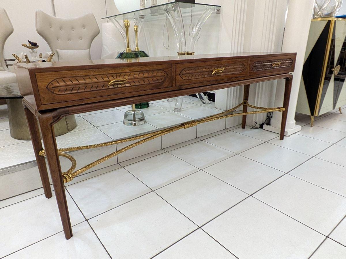 Credenza/console con 3 cassetti, 1940 circa, legno e bronzo in vendita 7