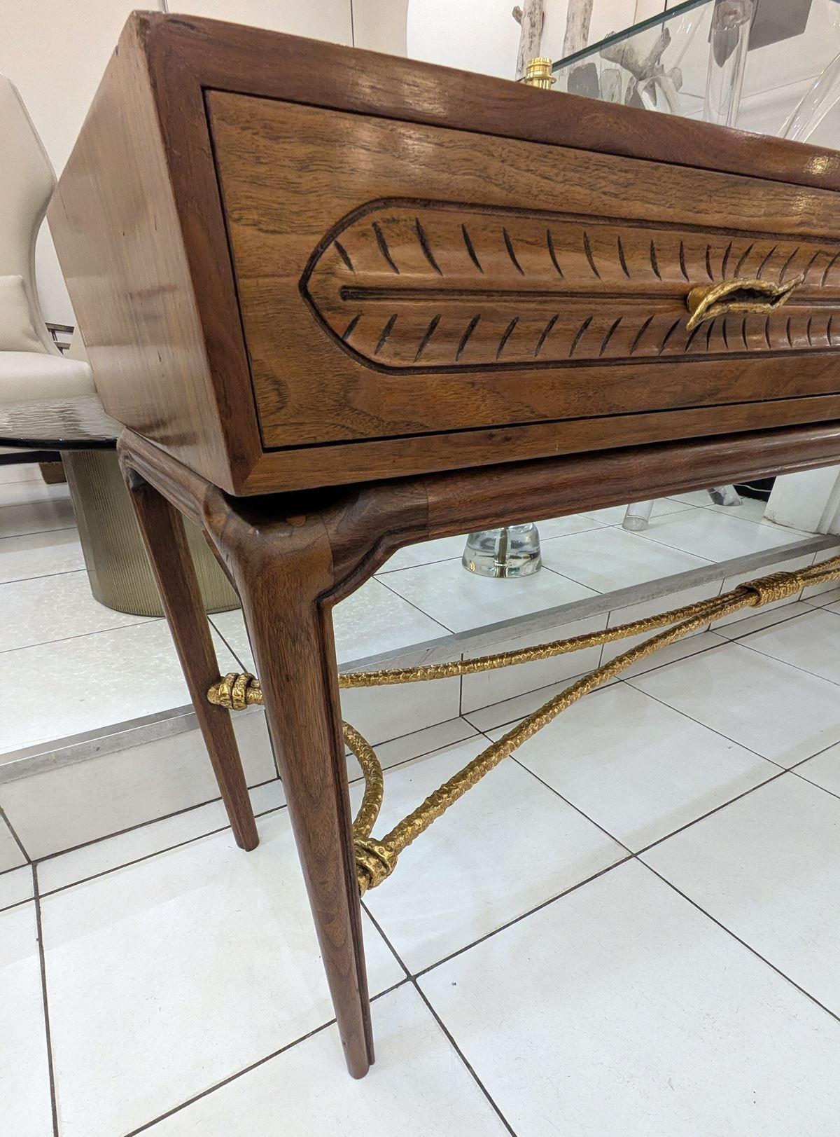 Credenza/console con 3 cassetti, 1940 circa, legno e bronzo in vendita 9