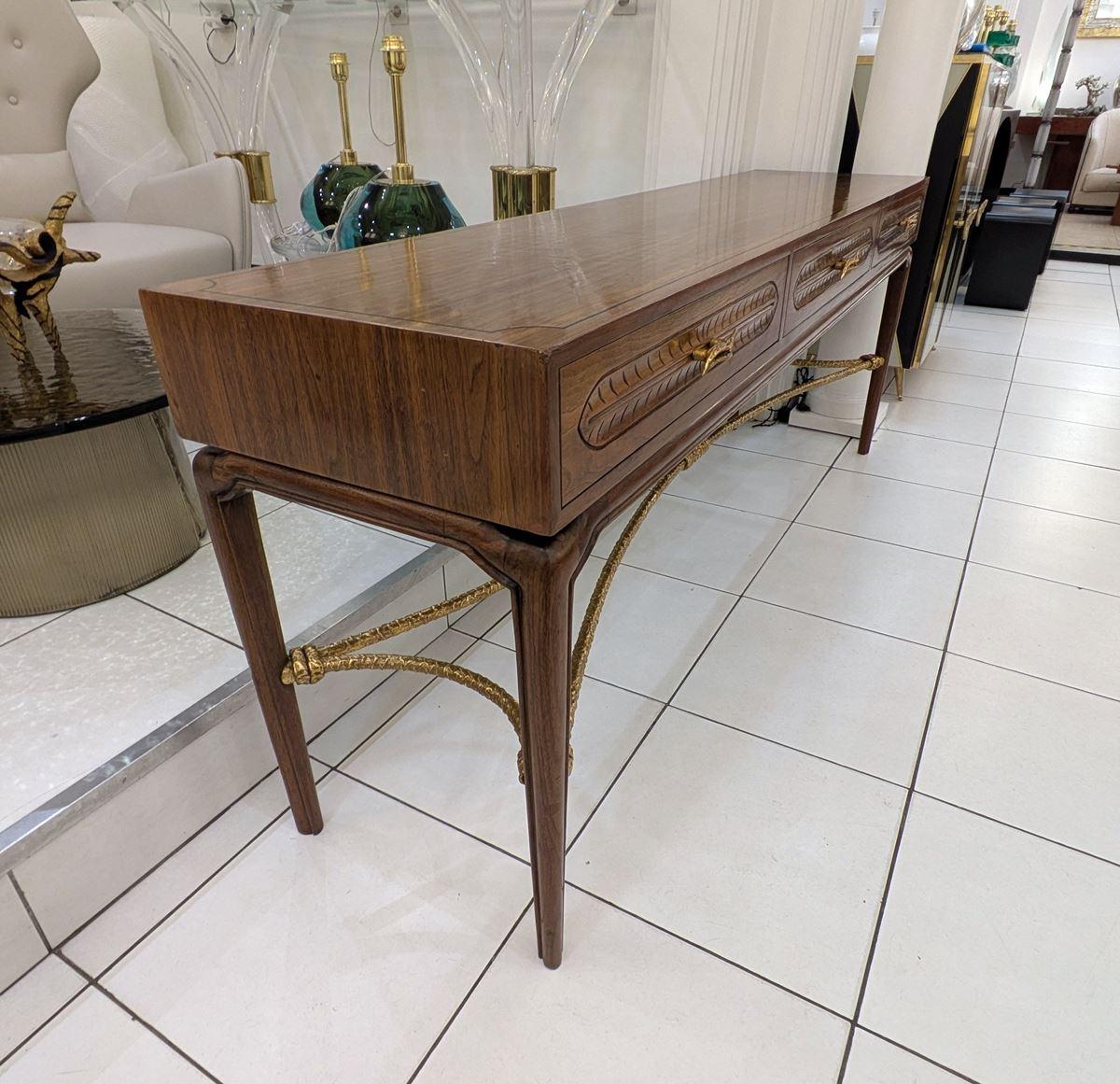 Credenza/console con 3 cassetti, 1940 circa, legno e bronzo in vendita 10