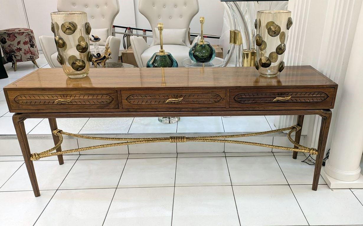 Bronzo Credenza/console con 3 cassetti, 1940 circa, legno e bronzo in vendita