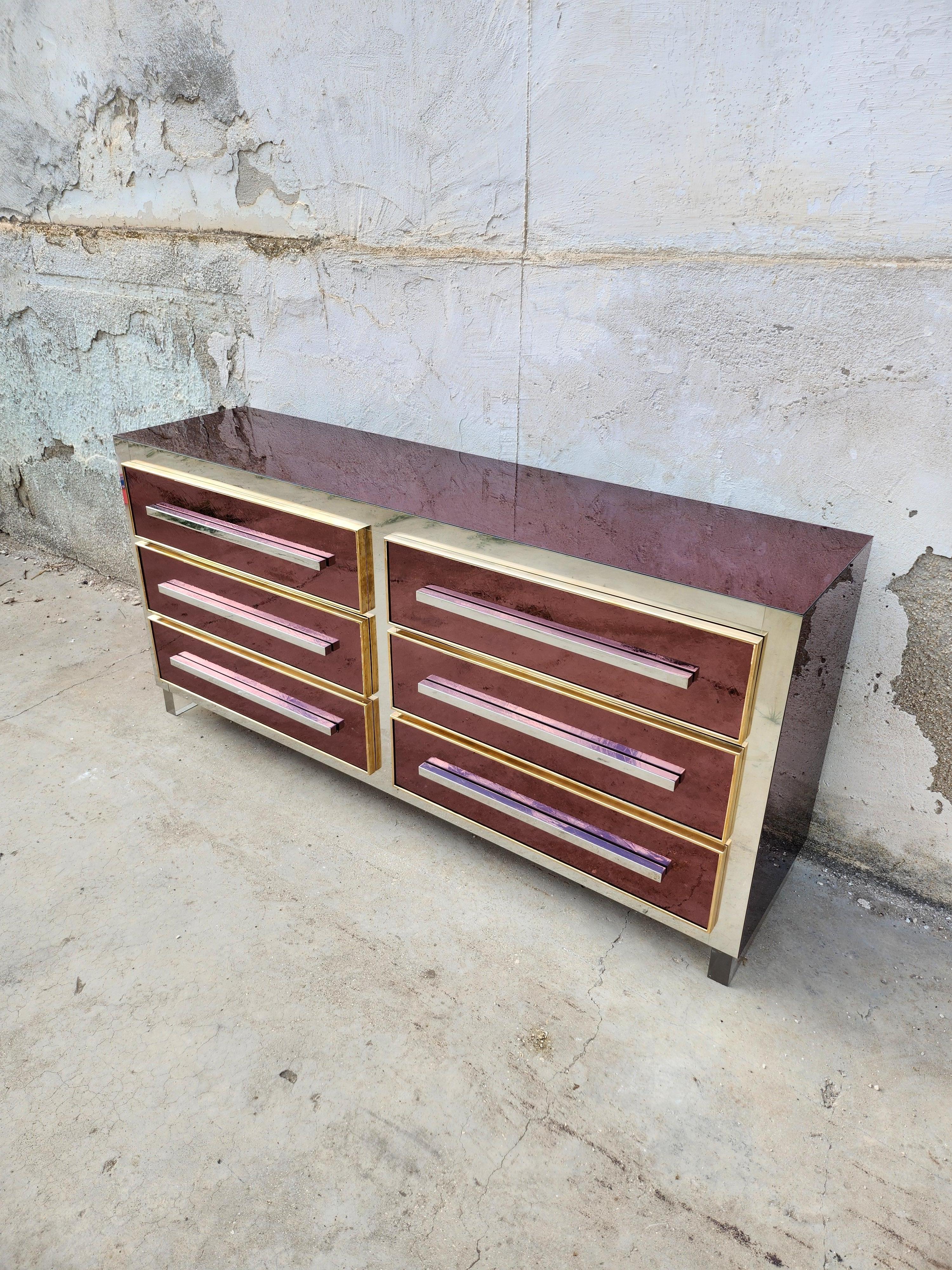 Italian Sideboard sideboard with mirrored drawers Sandro Petti & Michel Pigneres For Sale