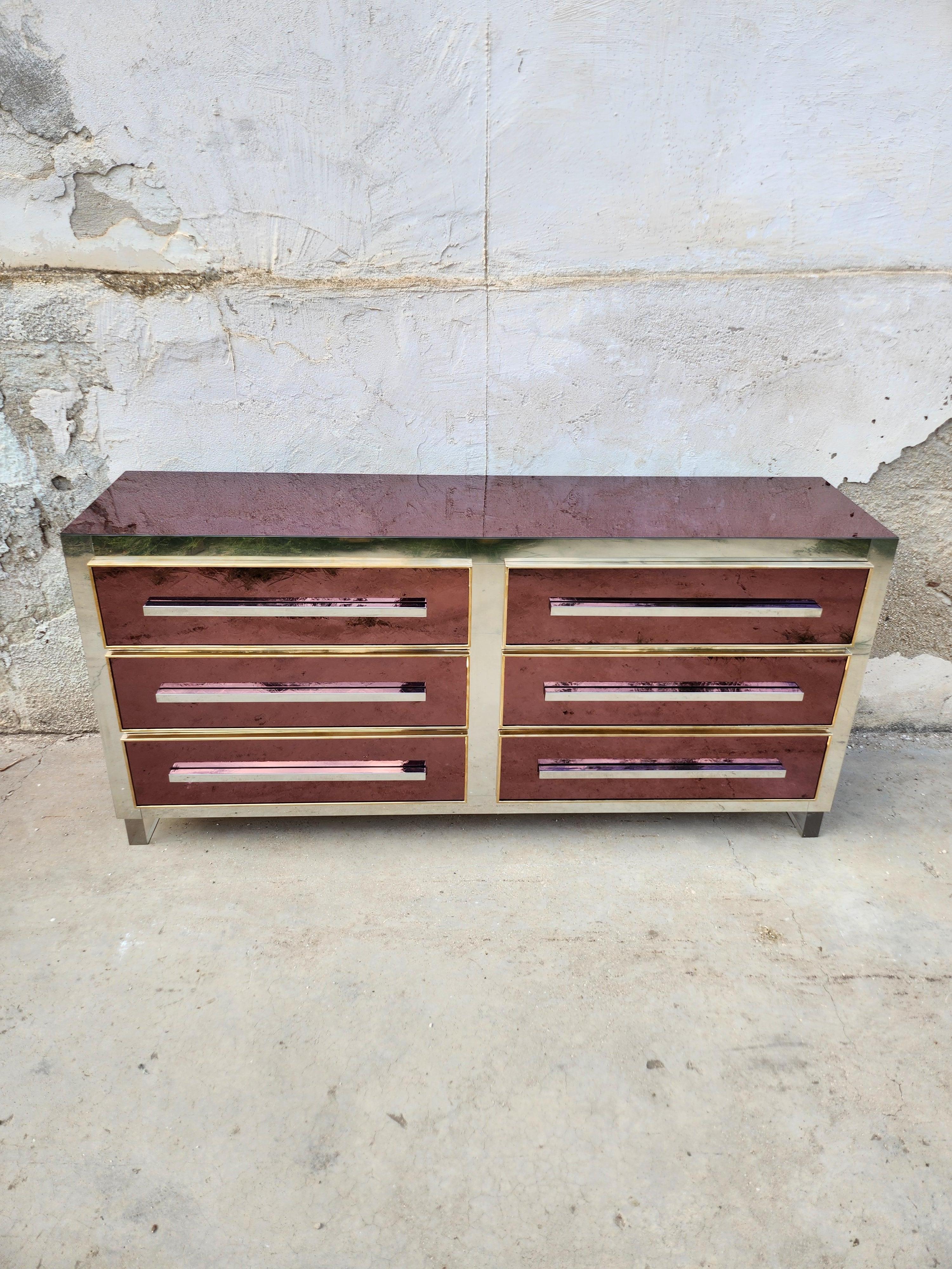 Hand-Crafted Sideboard sideboard with mirrored drawers Sandro Petti & Michel Pigneres For Sale