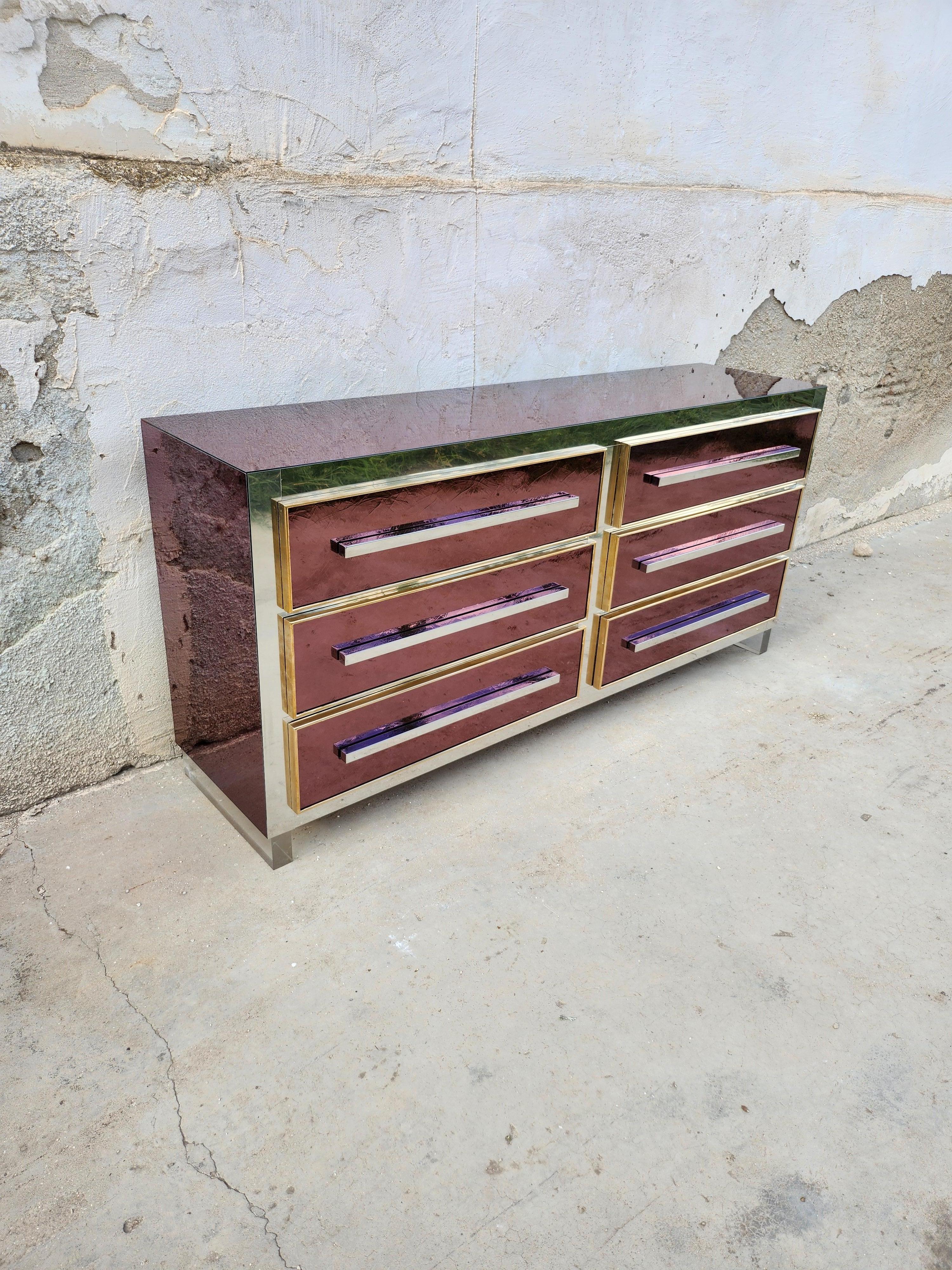 Sideboard sideboard with mirrored drawers Sandro Petti & Michel Pigneres In Excellent Condition For Sale In Cerignola, IT