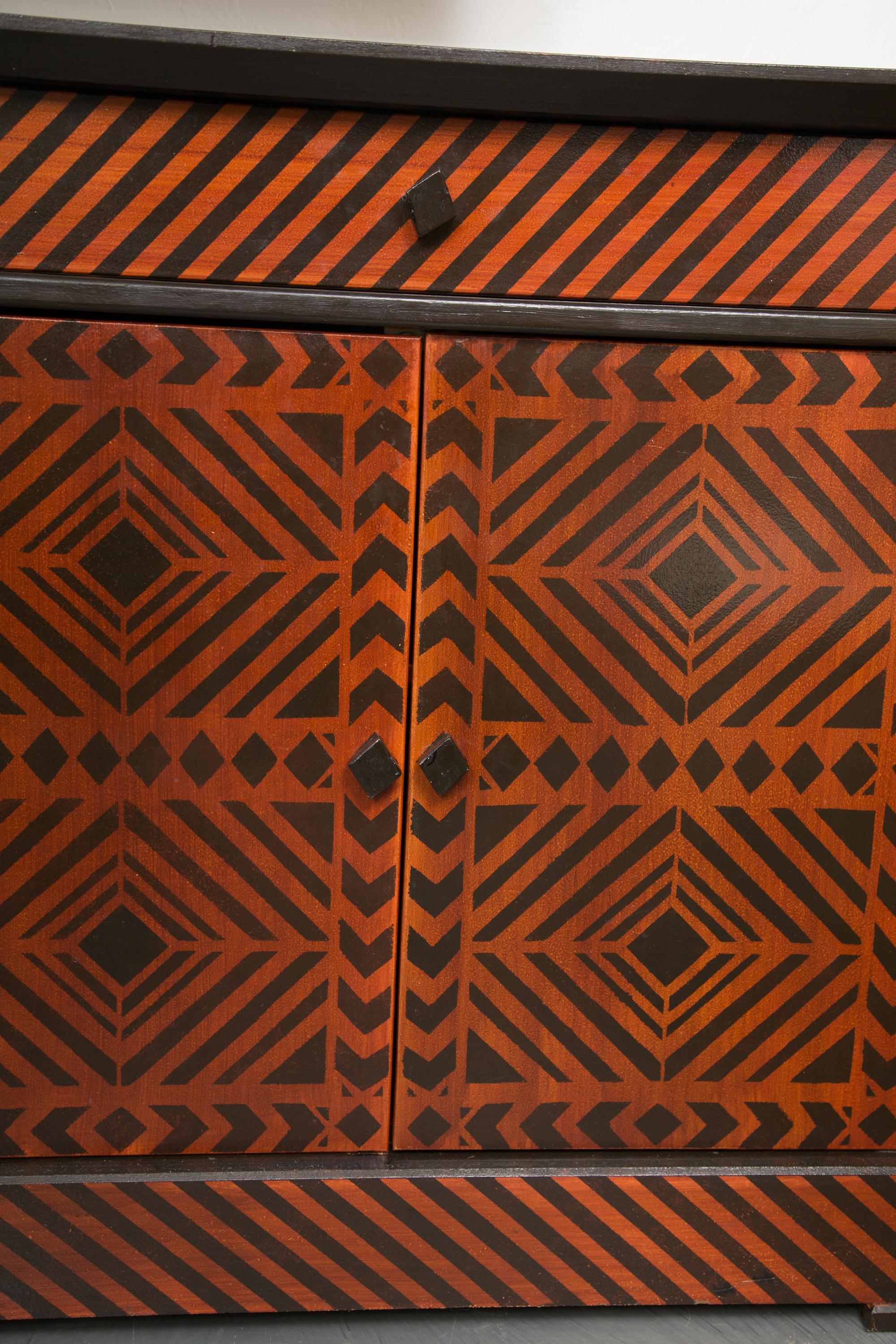 20th Century Sideboard Credenza Decorated in a Geometric Pattern